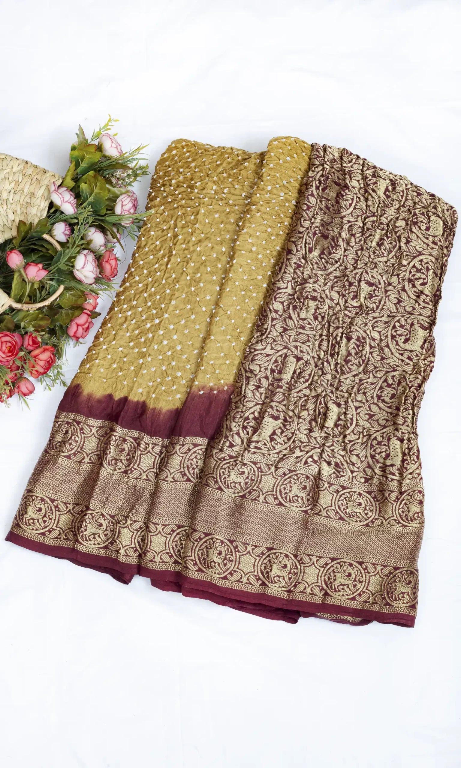 Gaji Kanjiwaram Bandhani Saree
