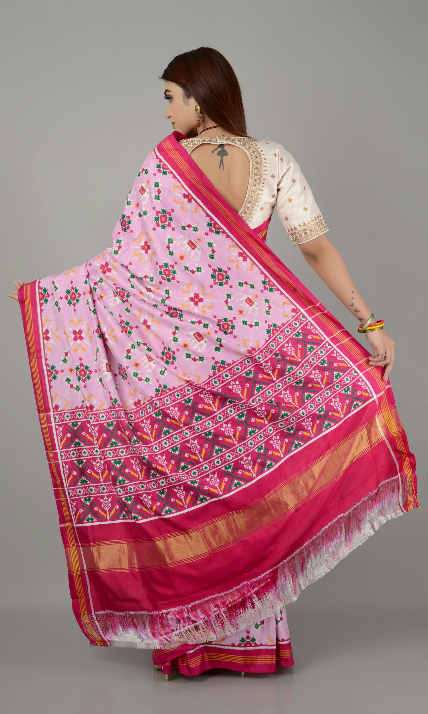 Double Ikat Patola Saree Nau Ratan Elephant