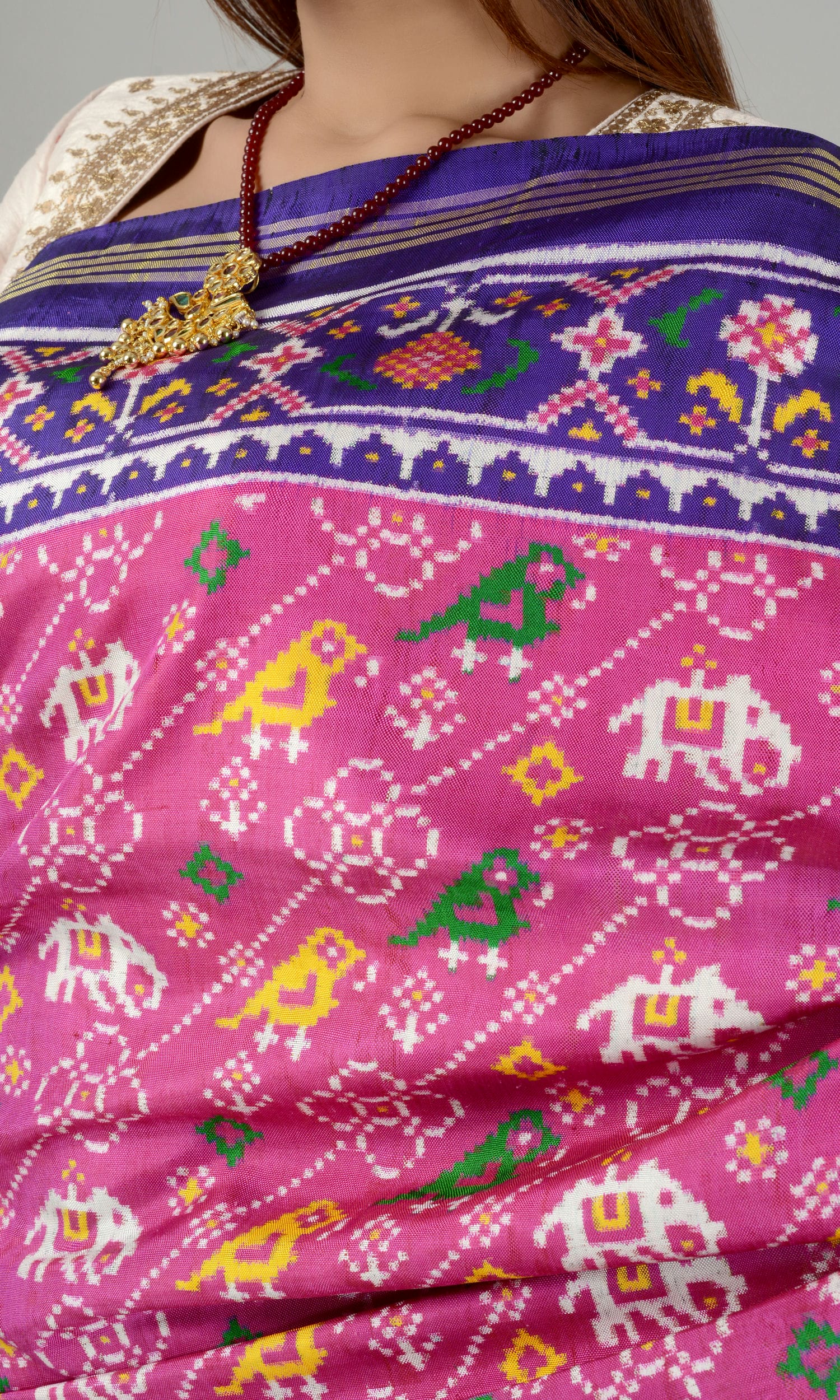 Double Ikat Patola Saree Elephant Parrot Laheriya