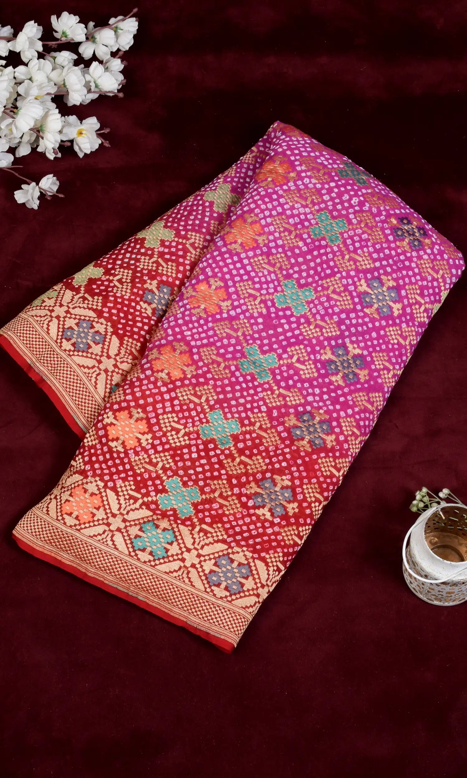 Banarasi Patola Design Weave Bandhani Saree