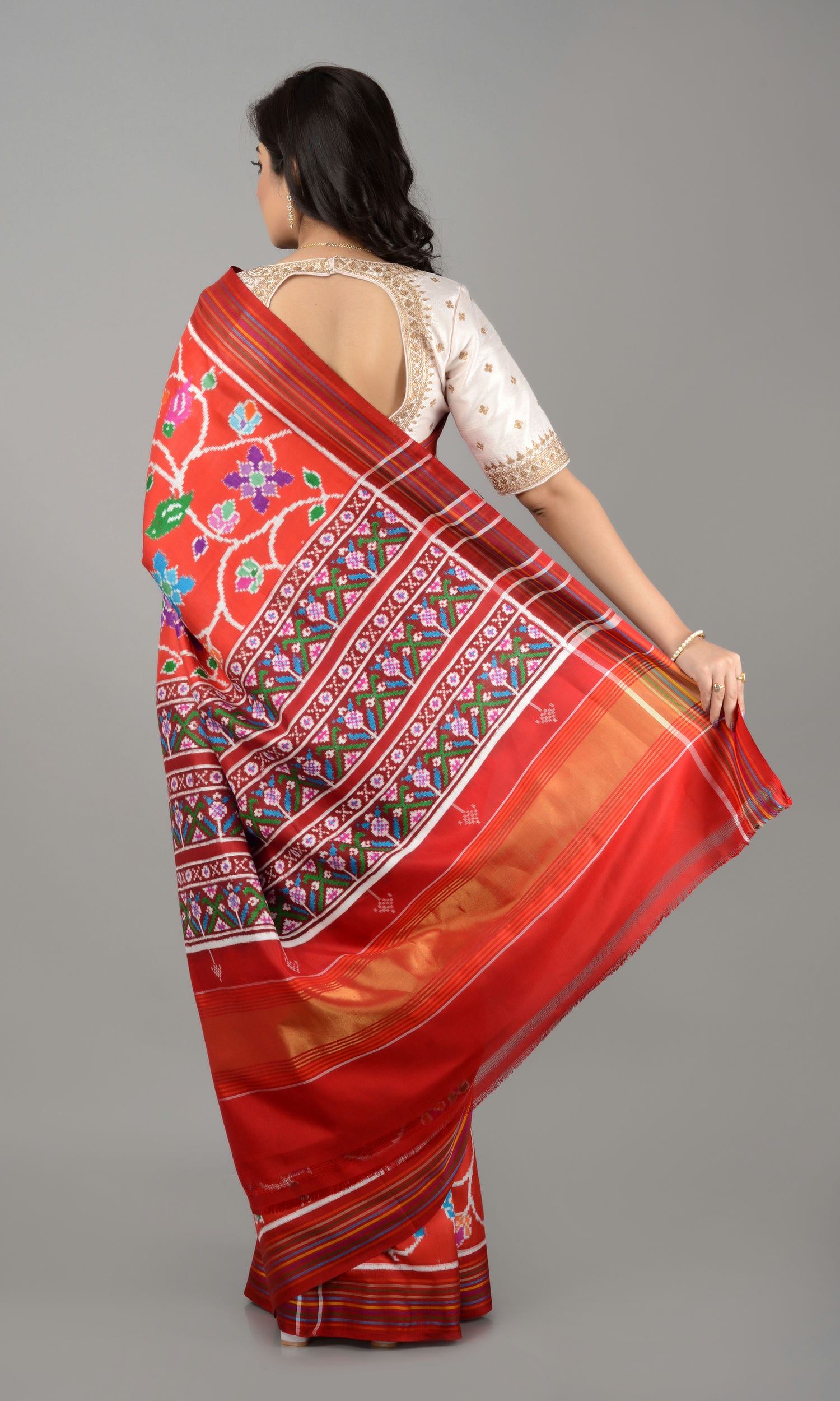 Double Ikat Patola Saree Parrot Jaal
