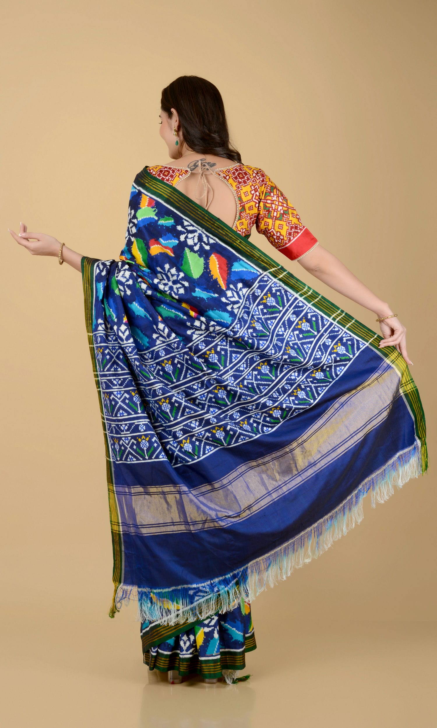 Double Ikat Patola Saree Leaf Jaal