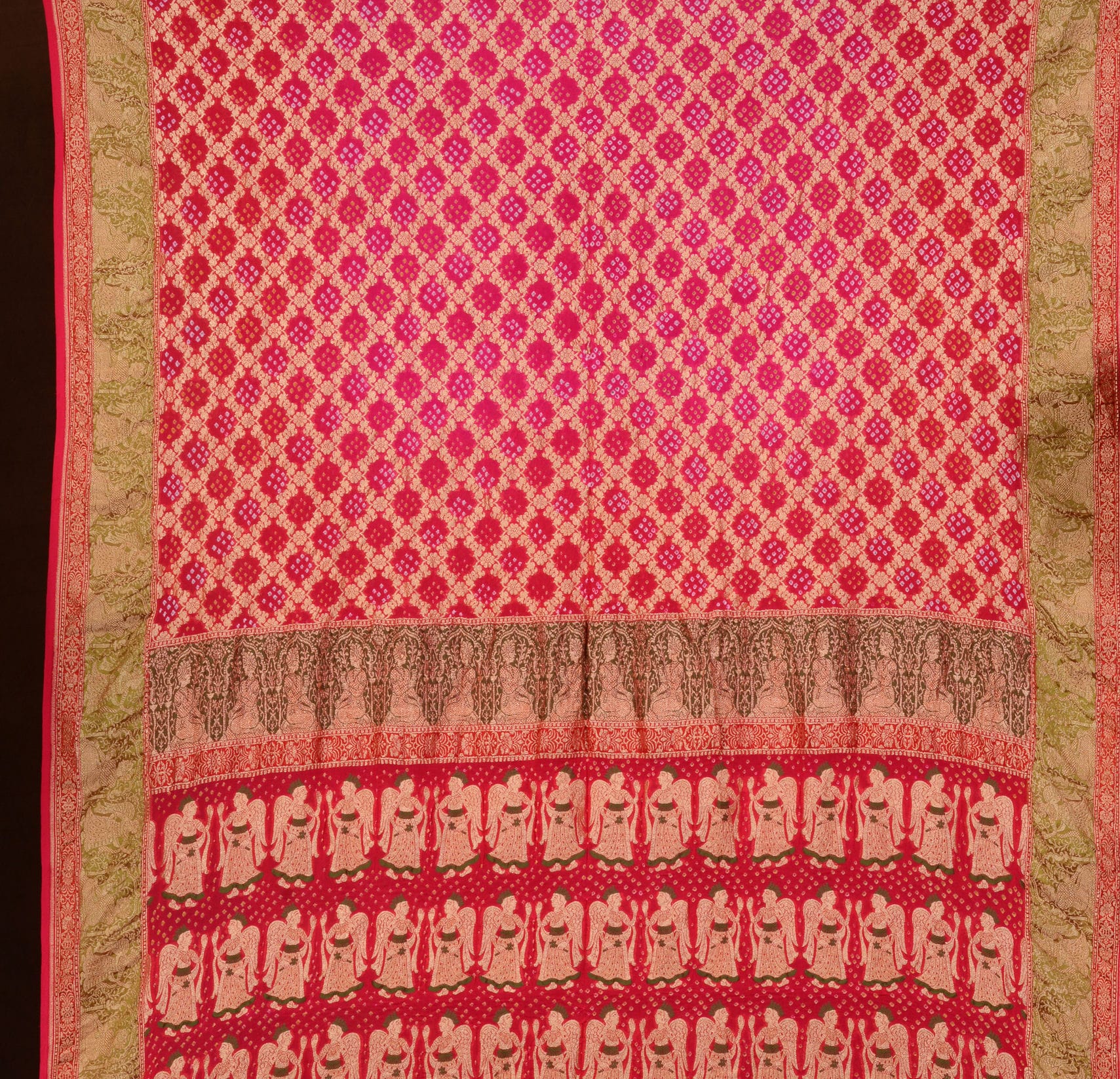 Banarasi Handloom Jaal Weave Rai Bandhani Saree