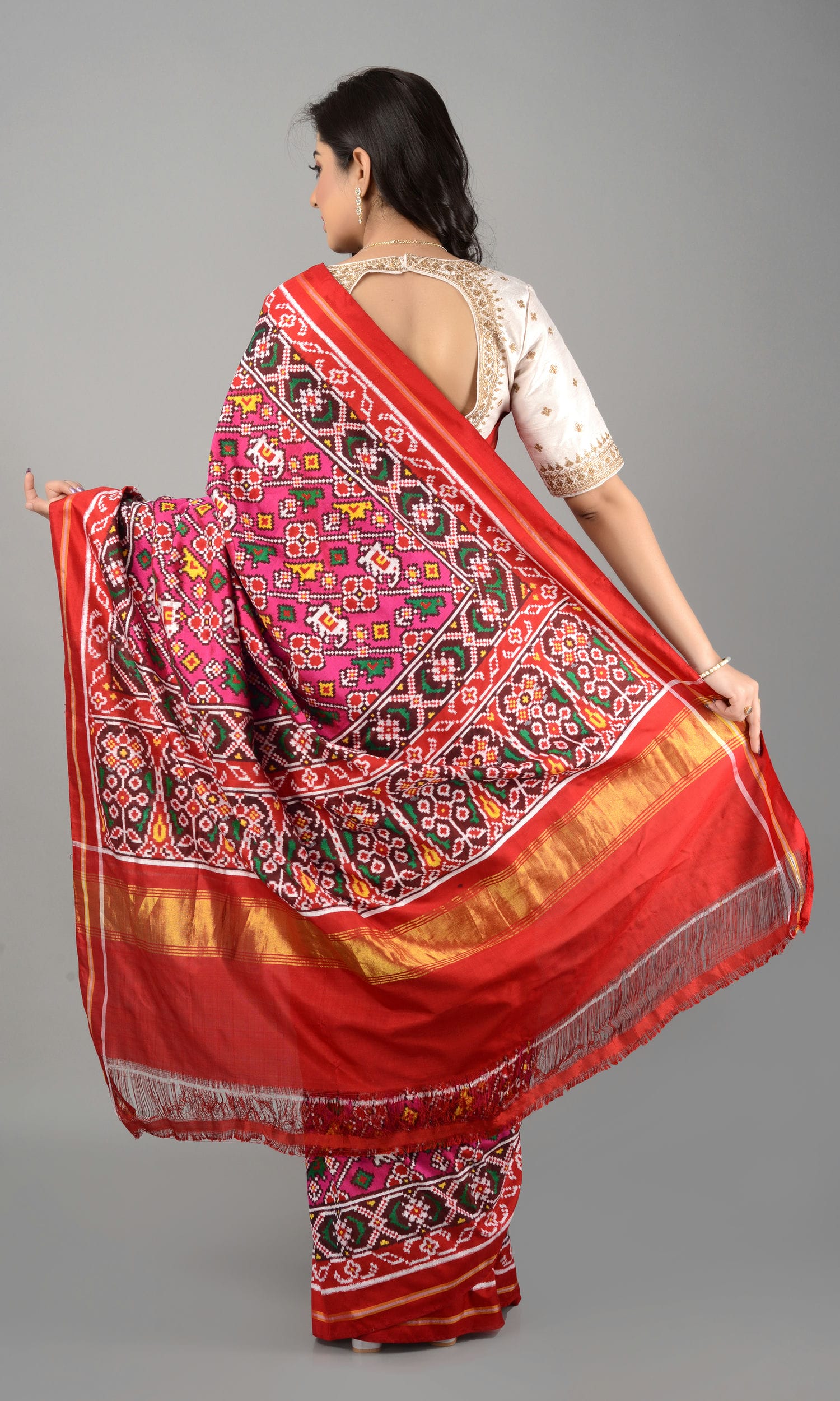Double Ikat Patola Saree Elephant Parrot Laheriya