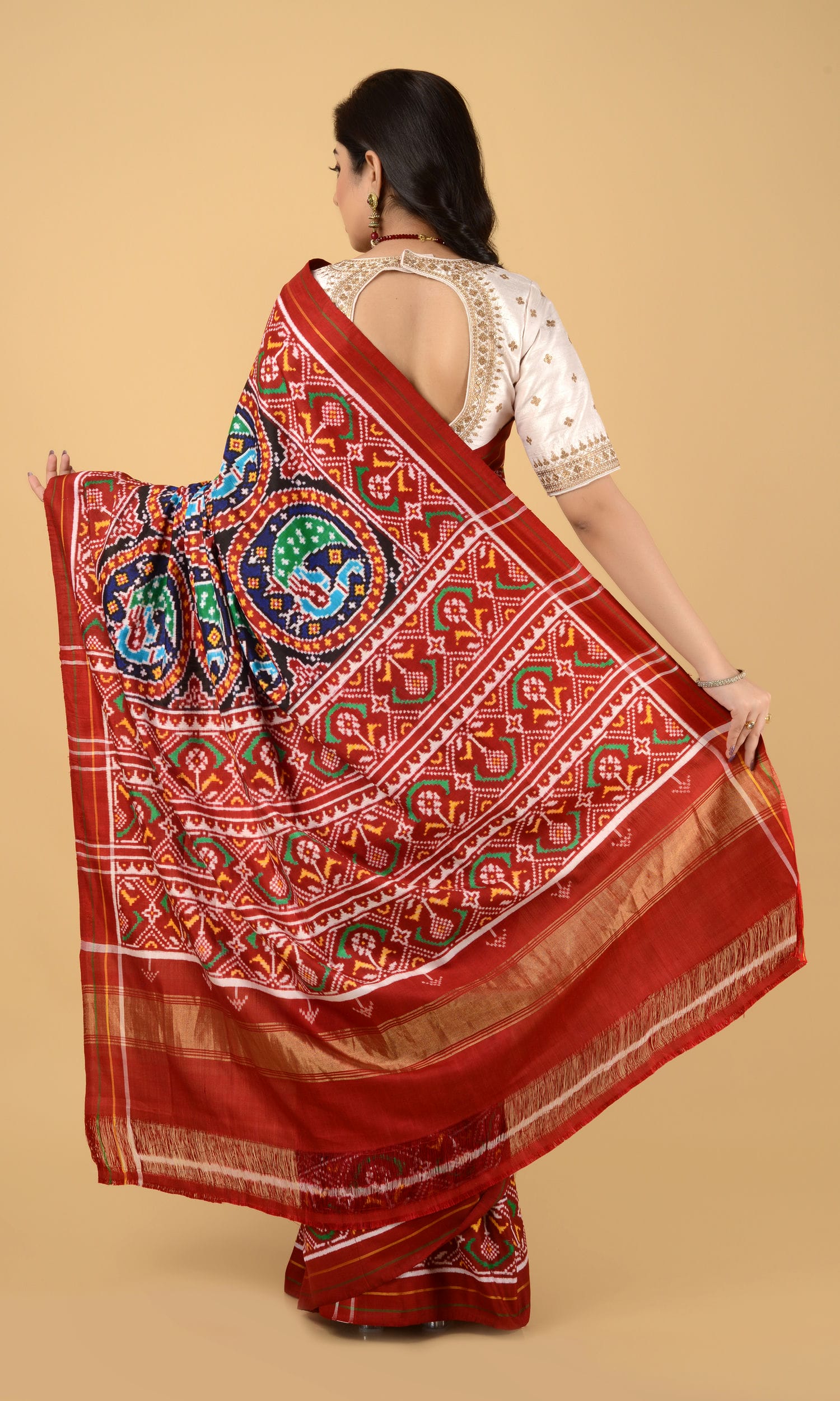 Double Ikat Patola Saree Peacock Chhabdi