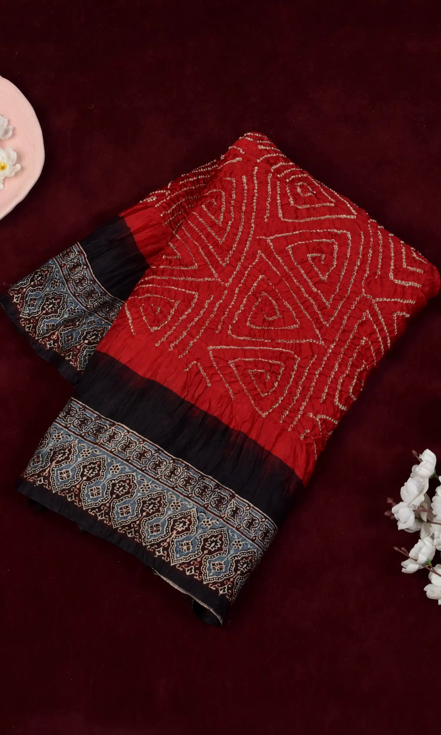 Ajrakh Bandhani Saree