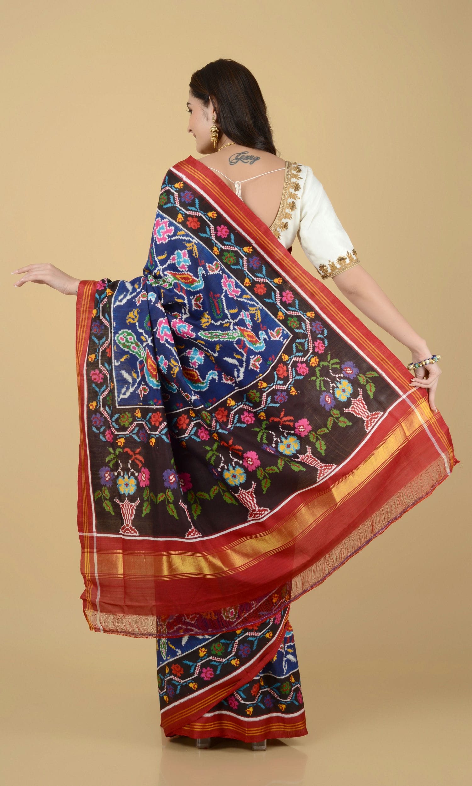 Double Ikat Patola Saree Peacock Jaal