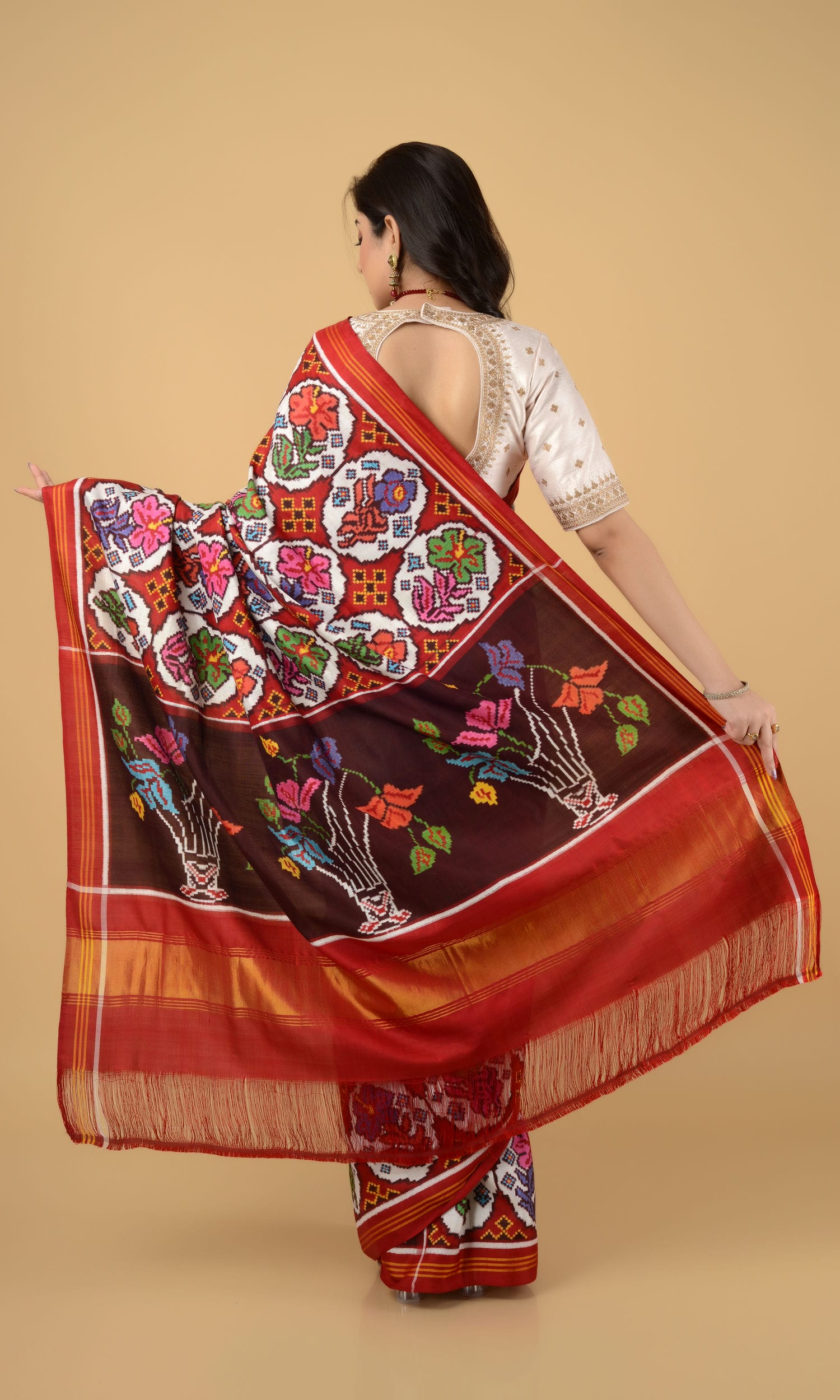 Double Ikat Patola Saree Flower Motifs