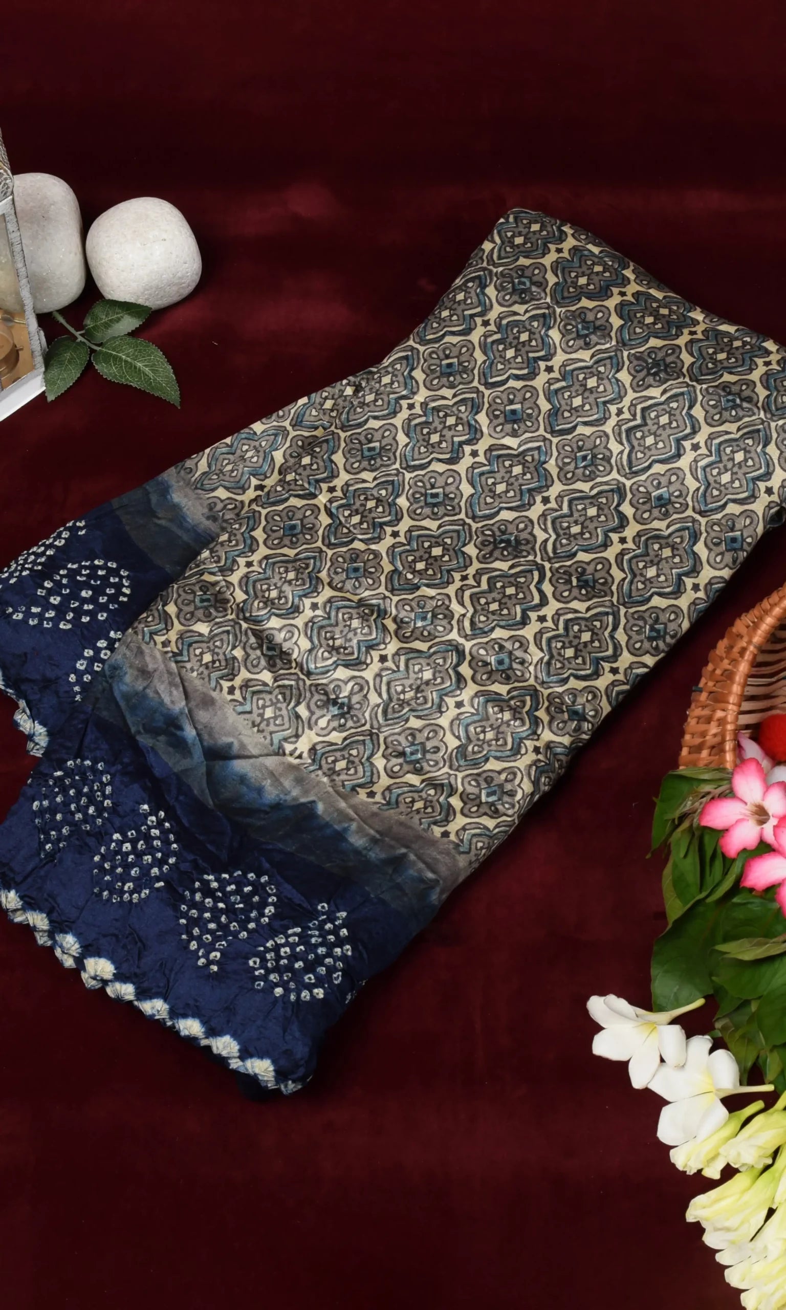 Ajrakh Bandhani Saree
