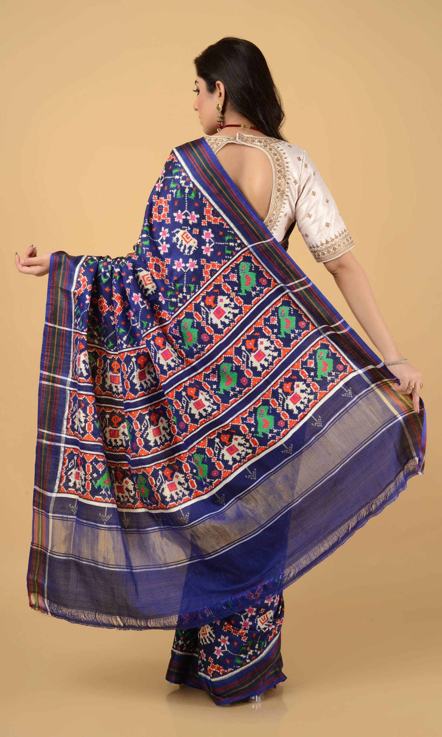 Double Ikat Patola Saree Nau Ratan Elephant