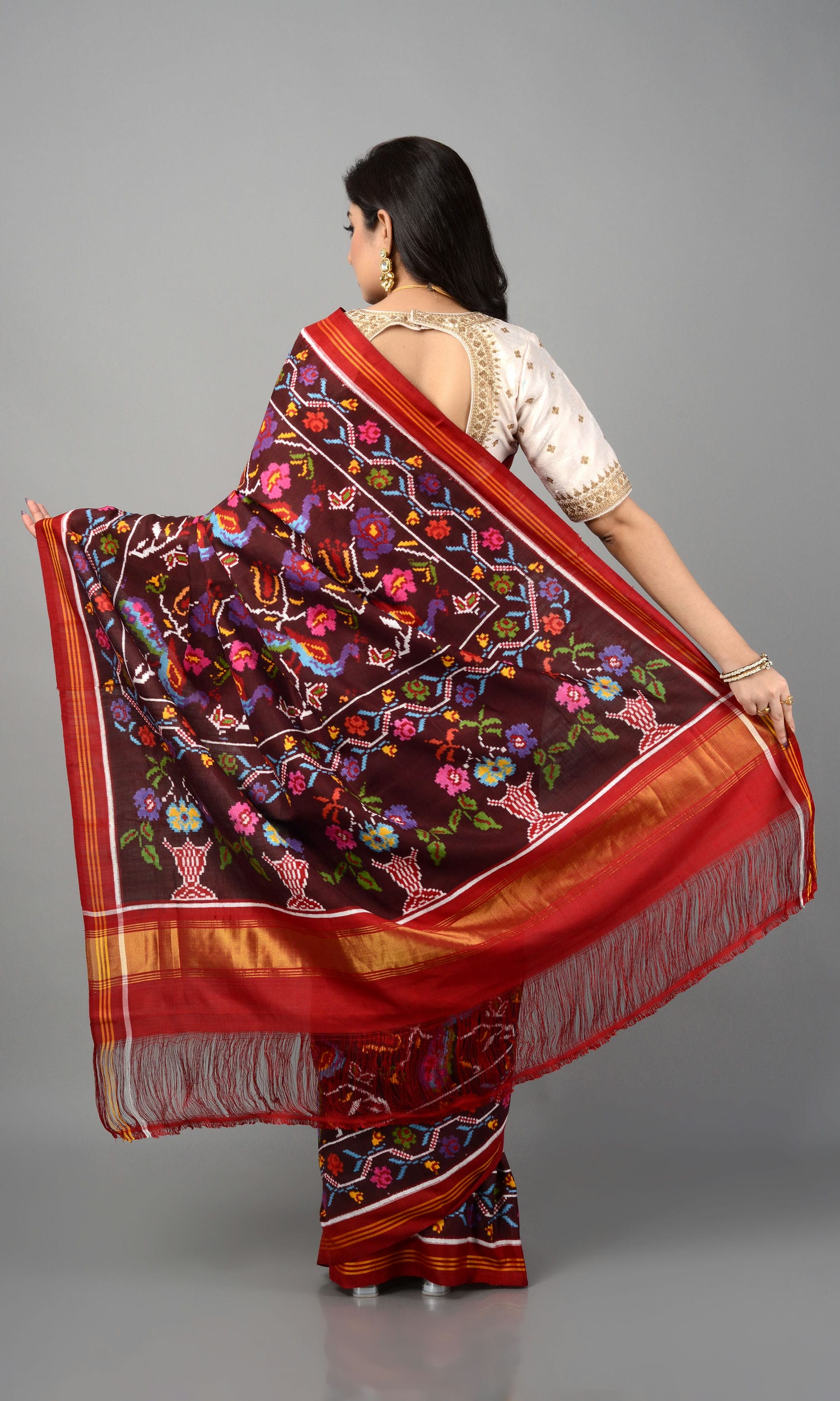 Double Ikat Patola Saree Peacock Jaal