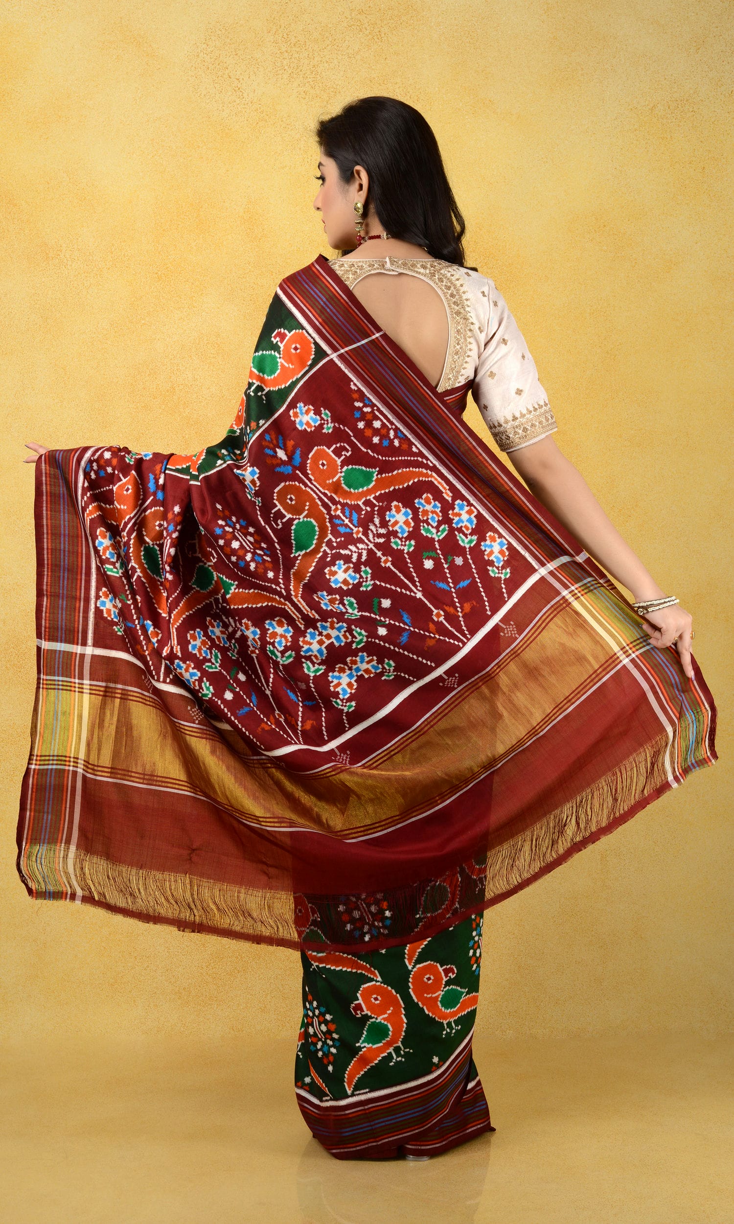 Double Ikat Patola Saree Parrot Motifs