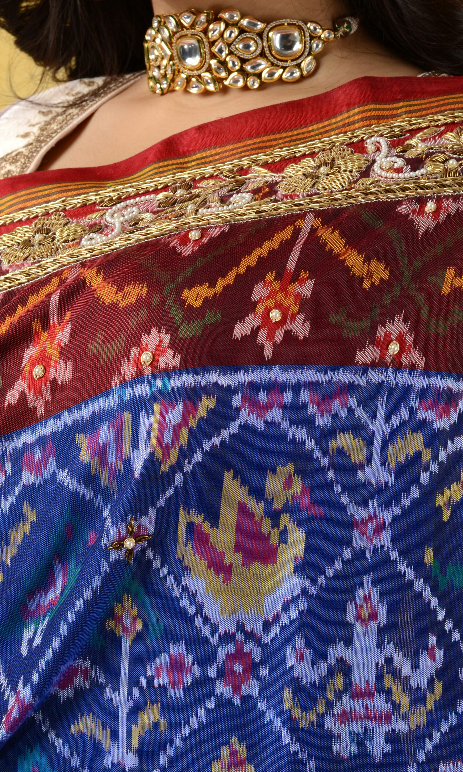 Single Ikat Patola Saree Zardoshi Work Patola Motifs