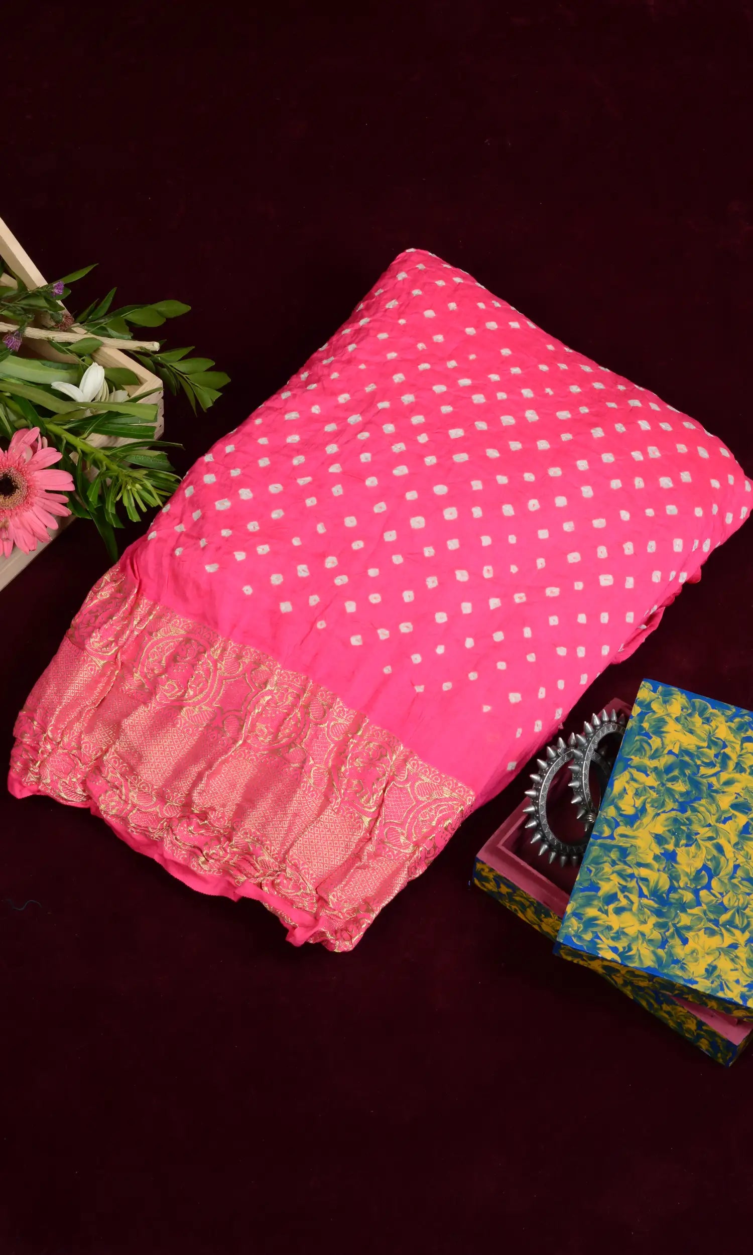 Gaji Kanjiwaram Bandhani Saree