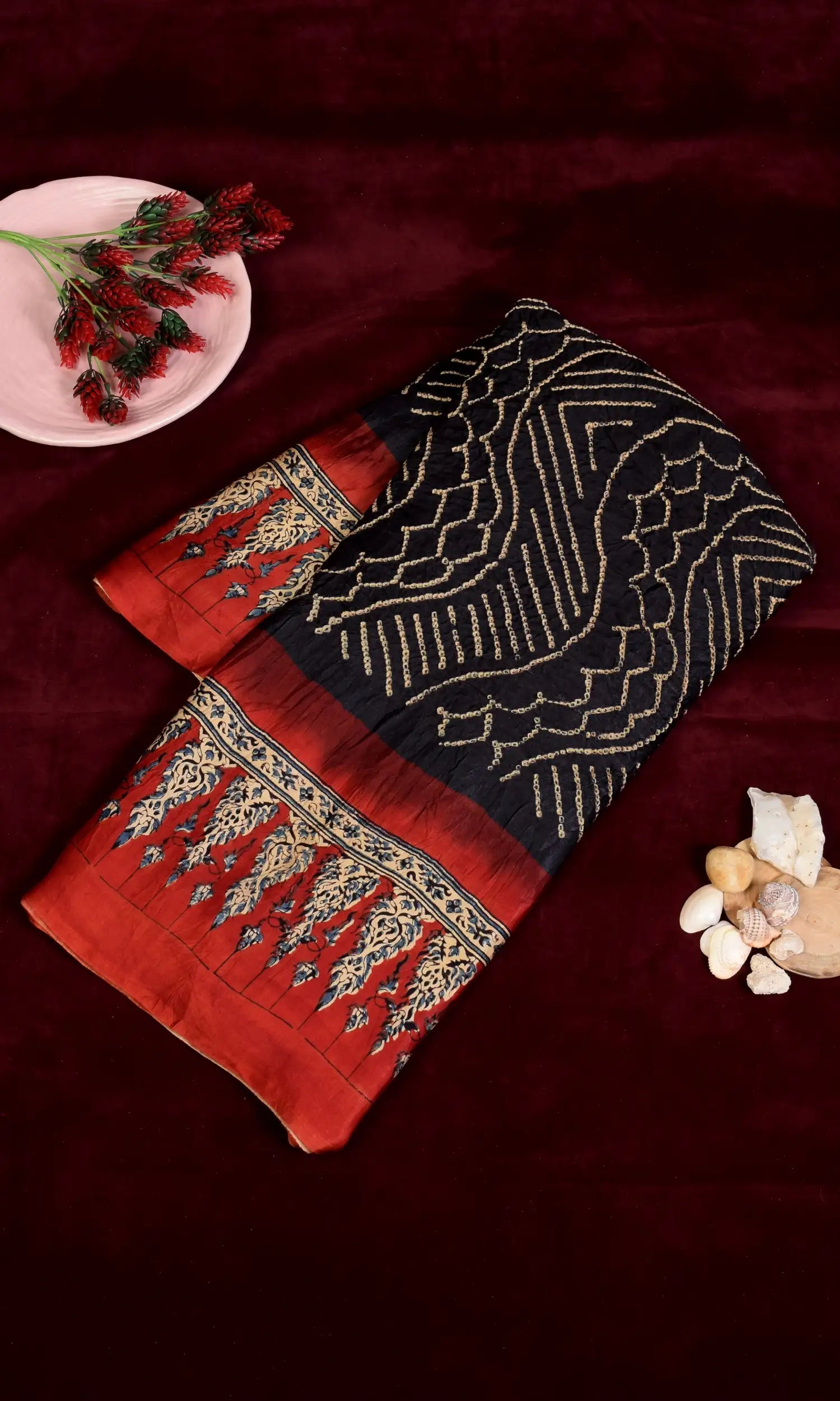 Ajrakh Bandhani Saree