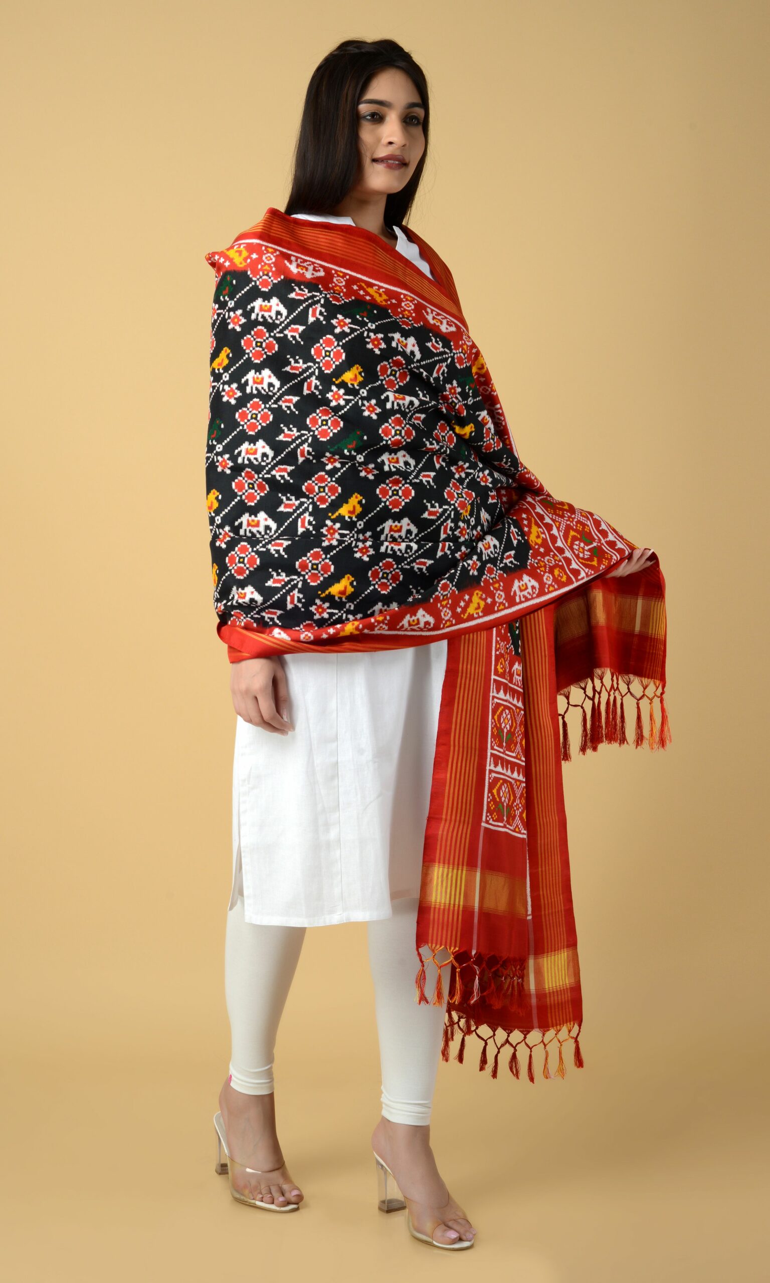 Double Ikat Patola Dupatta Elephant Parrot Laheriya
