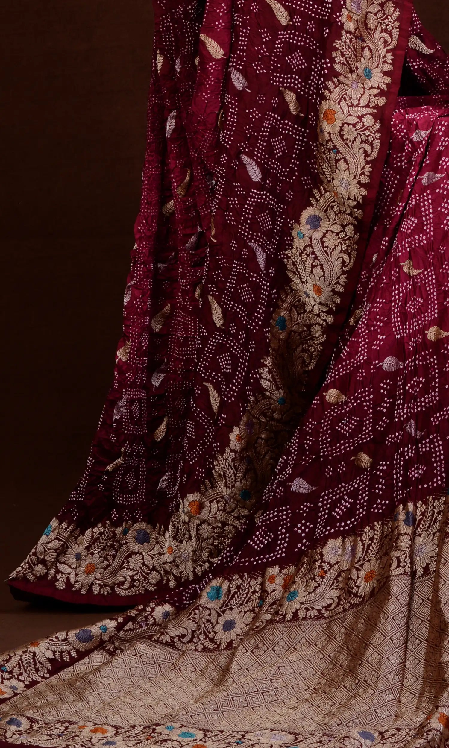 Kadva Border Mina Bandhani Saree