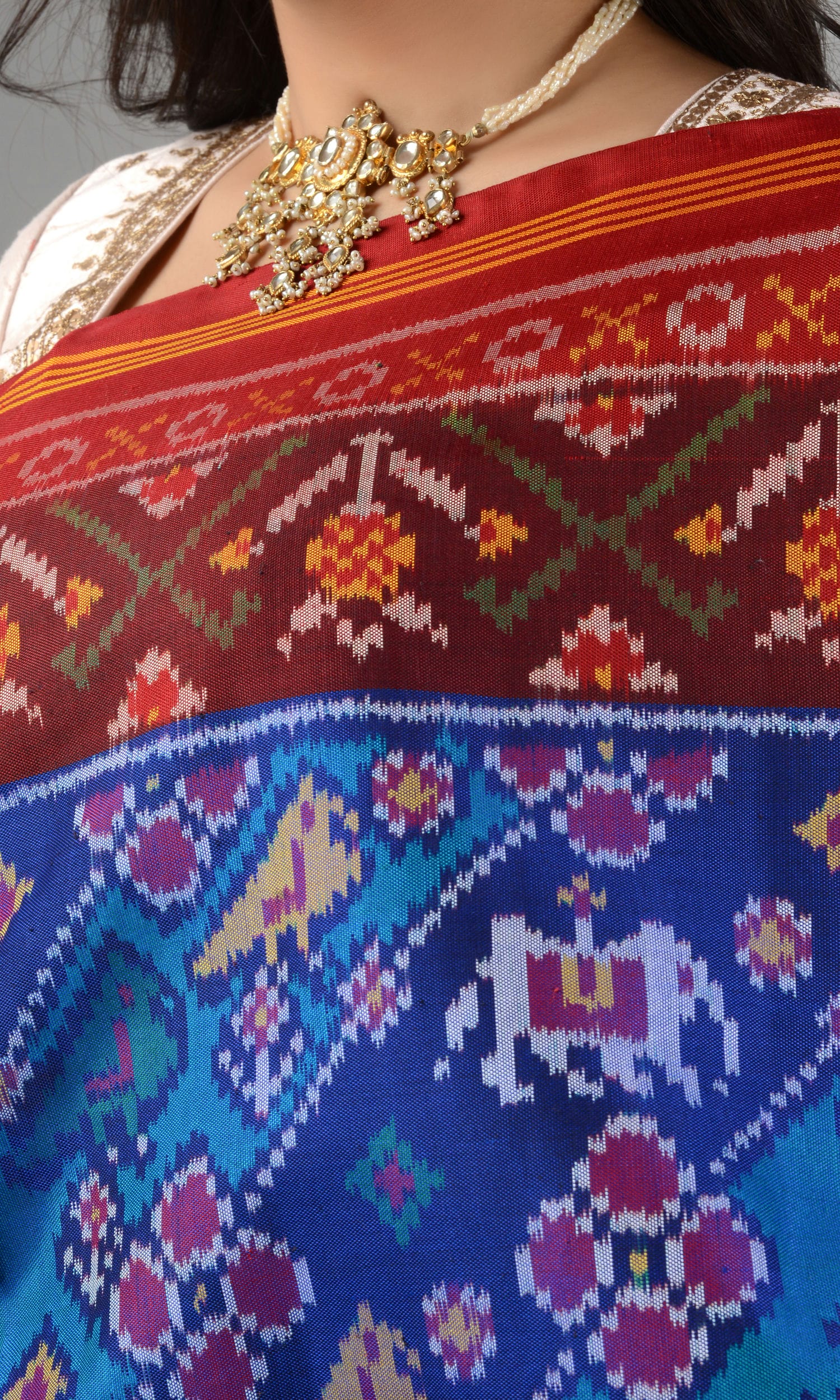 Single Ikat Patola Saree Elephant Parrot Laheriya