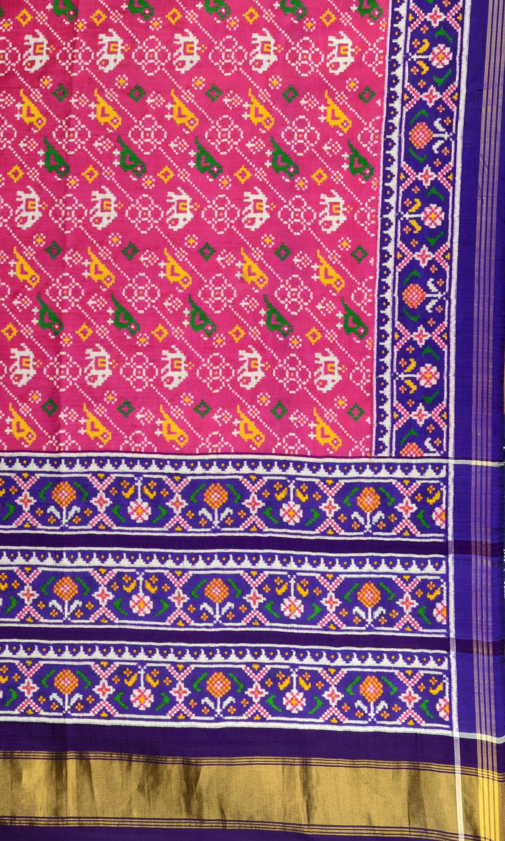 Double Ikat Patola Saree Elephant Parrot Laheriya