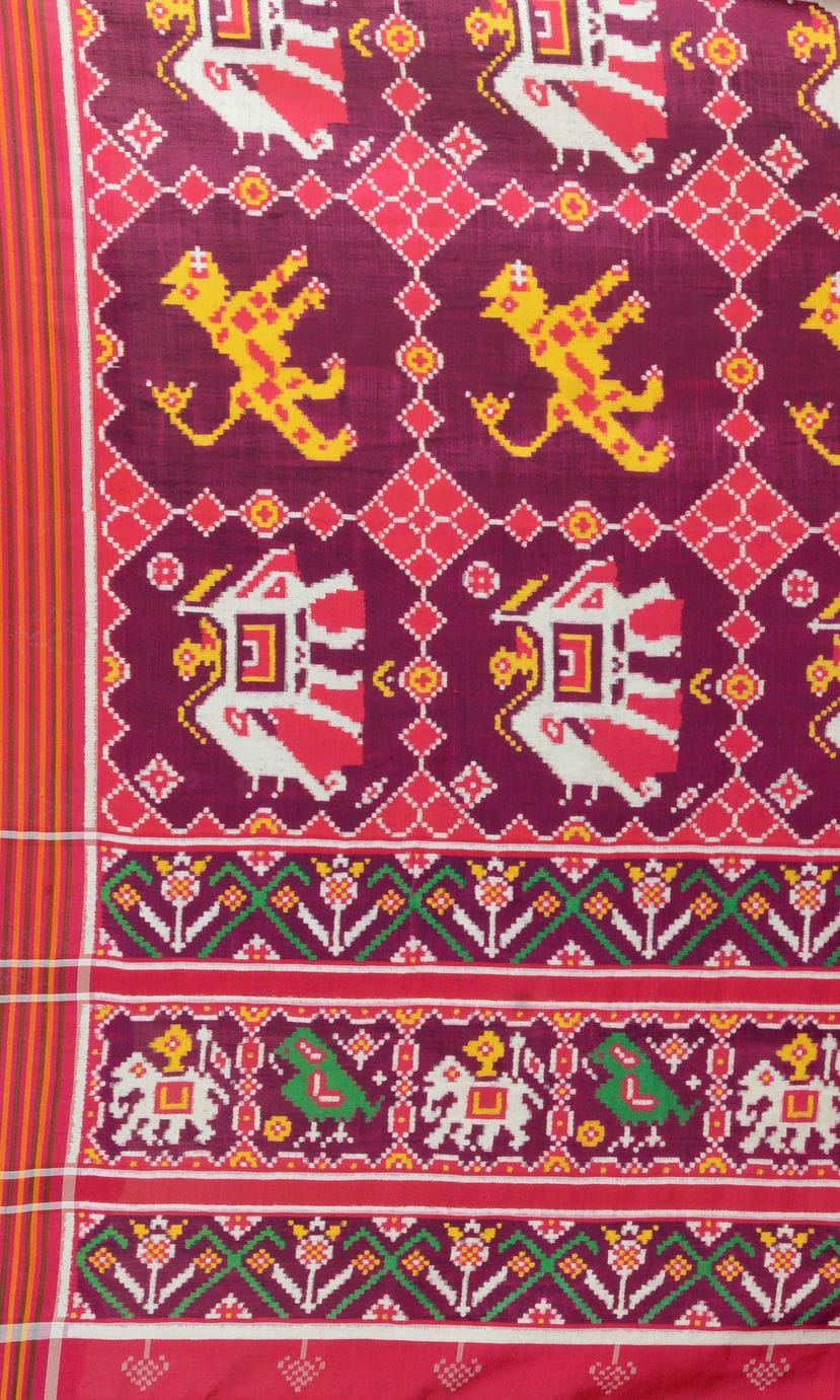 Double Ikat Patola Saree Elephant Tiger