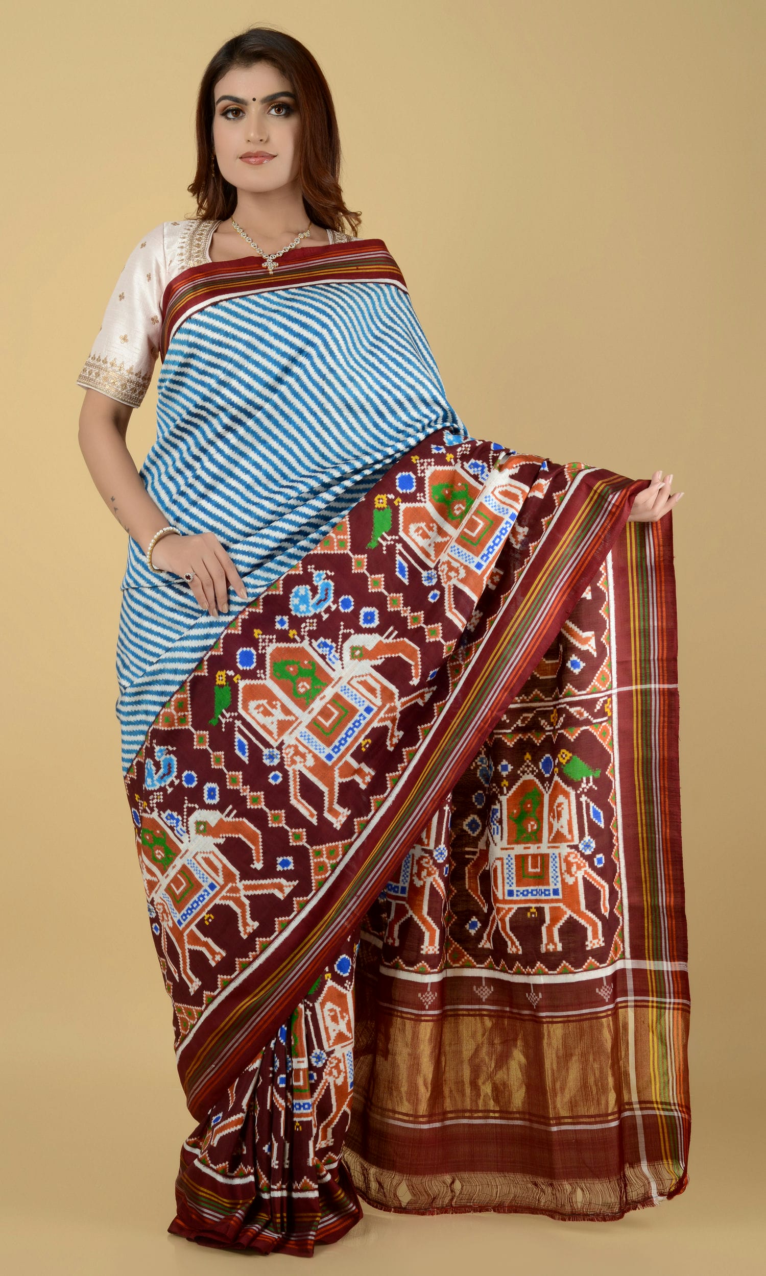 Double Ikat Patola Saree Elephant Laheriya