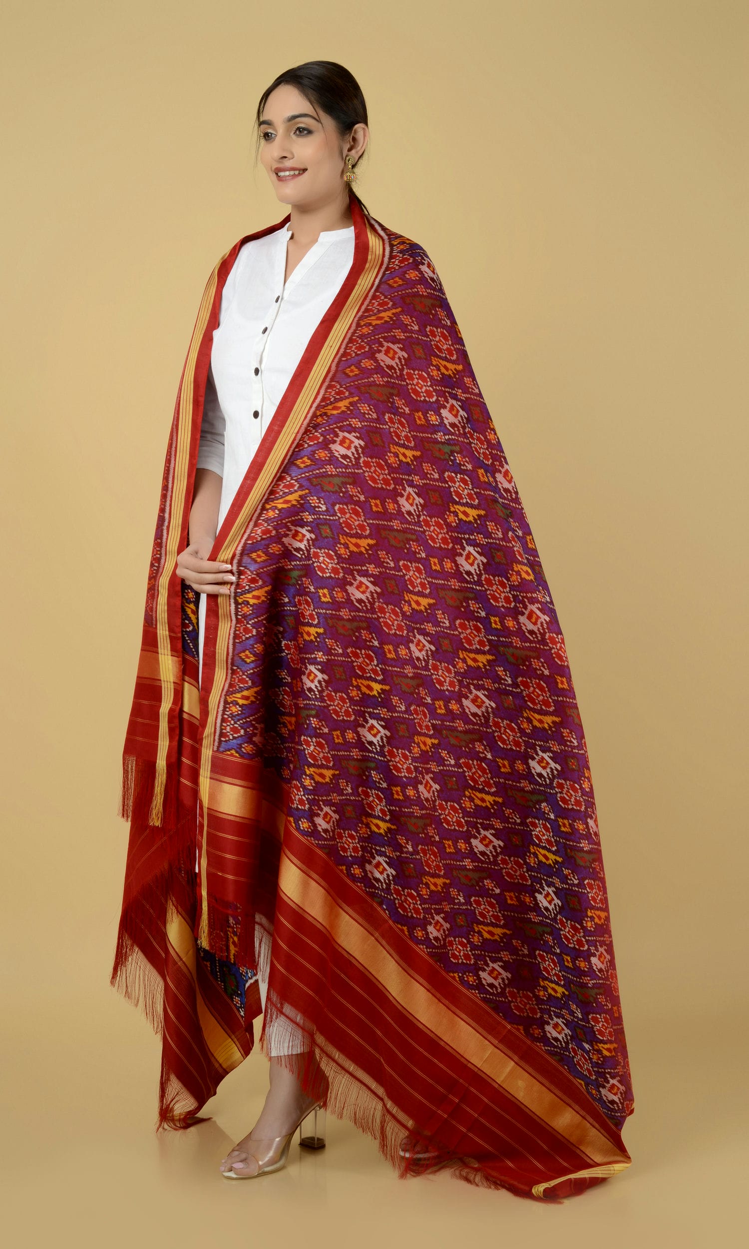 Twill Weave Patola Dupatta Elephant Parrot Laheriya