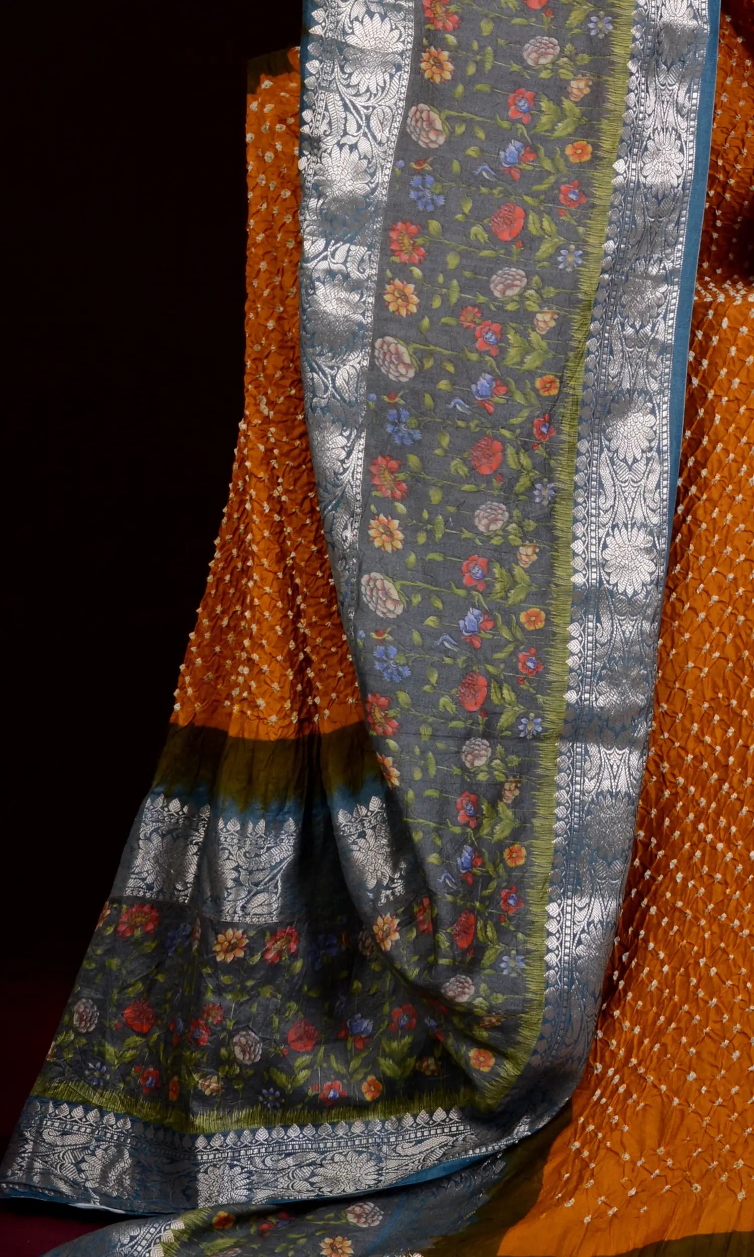 Kanjiwaram With Pichwai Print Bandhani Saree
