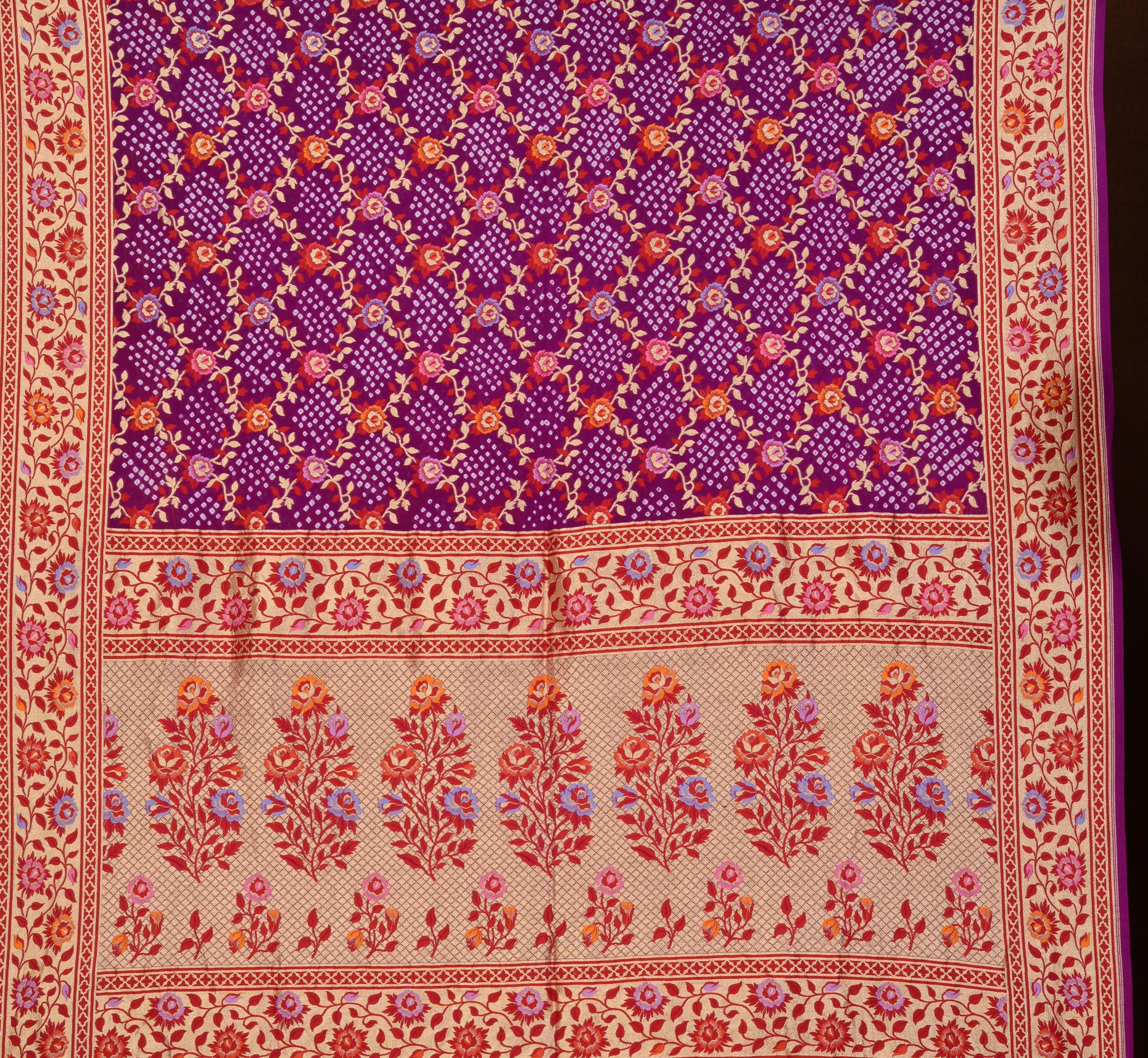 Banarasi Paithani Jaal Weave Bandhani Saree