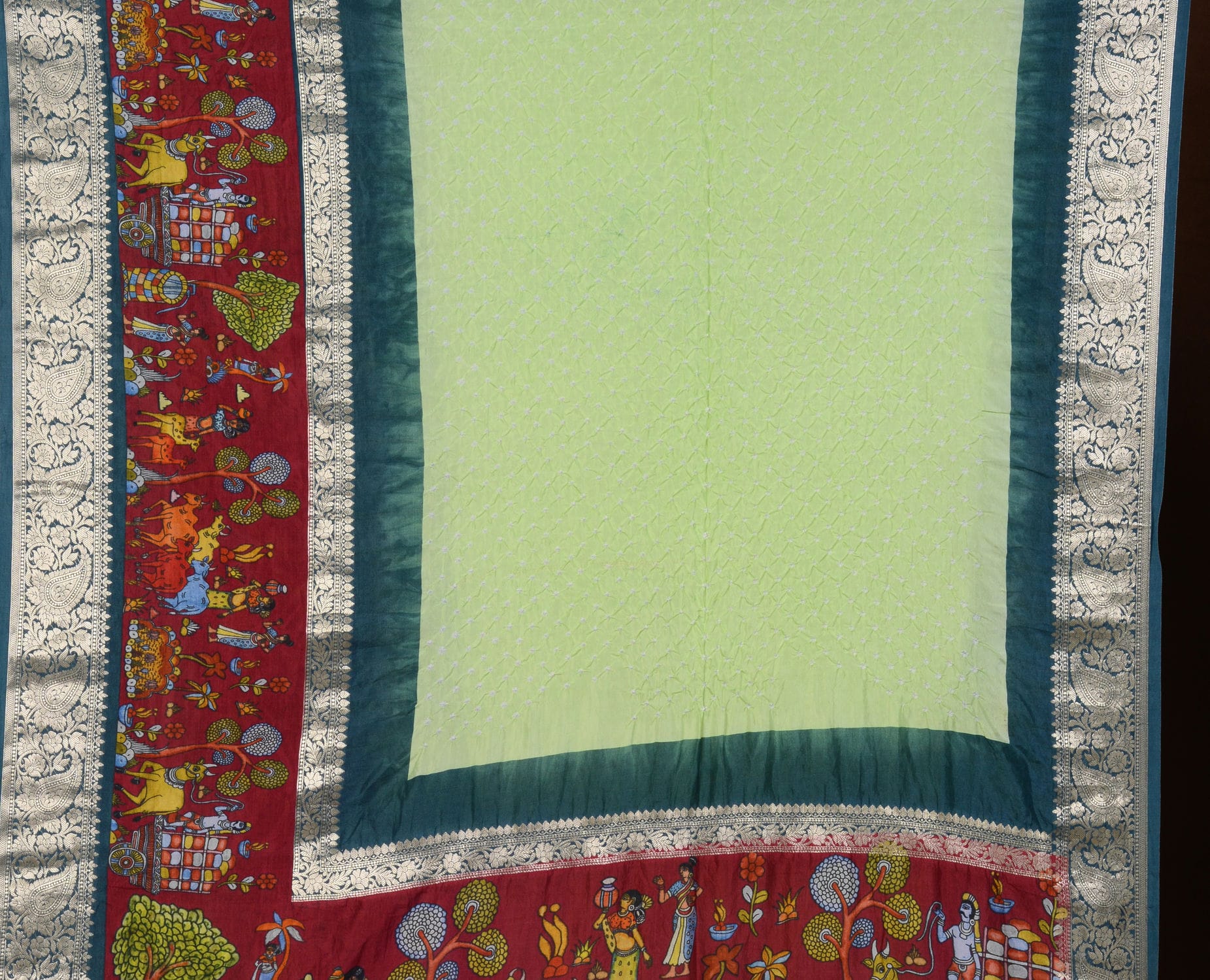 Kanjiwaram with Pichwai Print Bandhani Saree