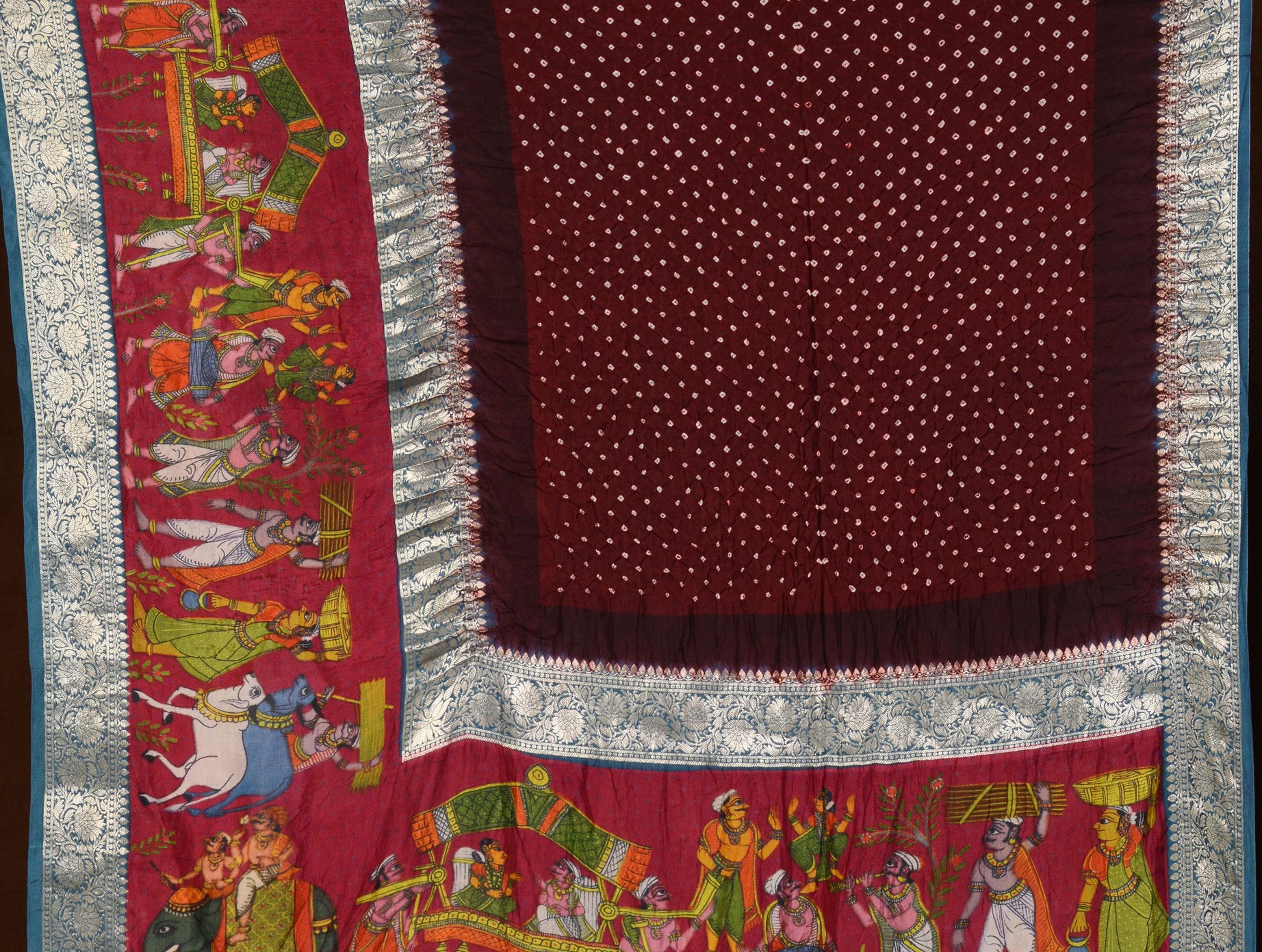 Kanjiwaram With Pichwai Print Bandhani Saree