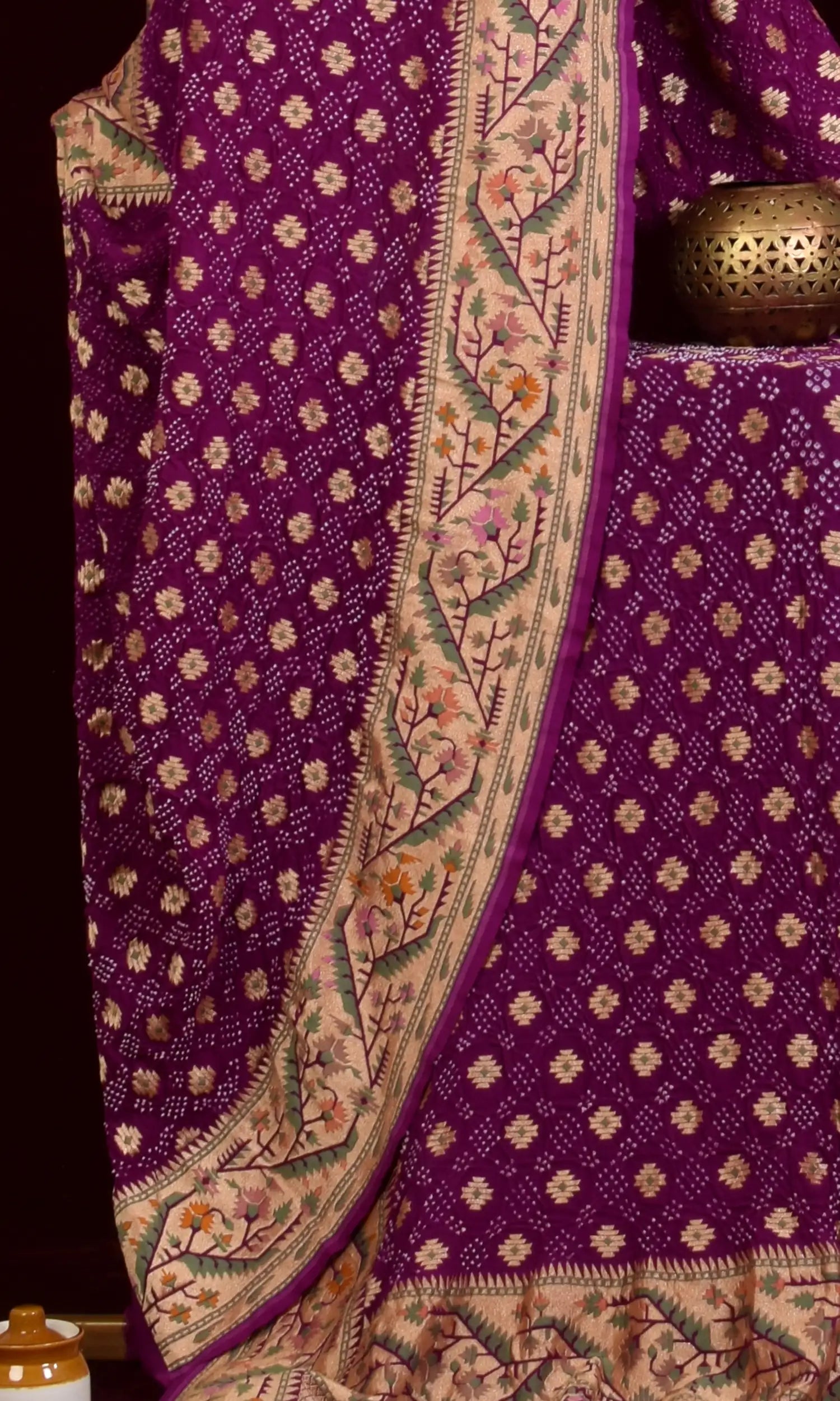 Banarasi Weave Parsi Jaal Bandhani Saree