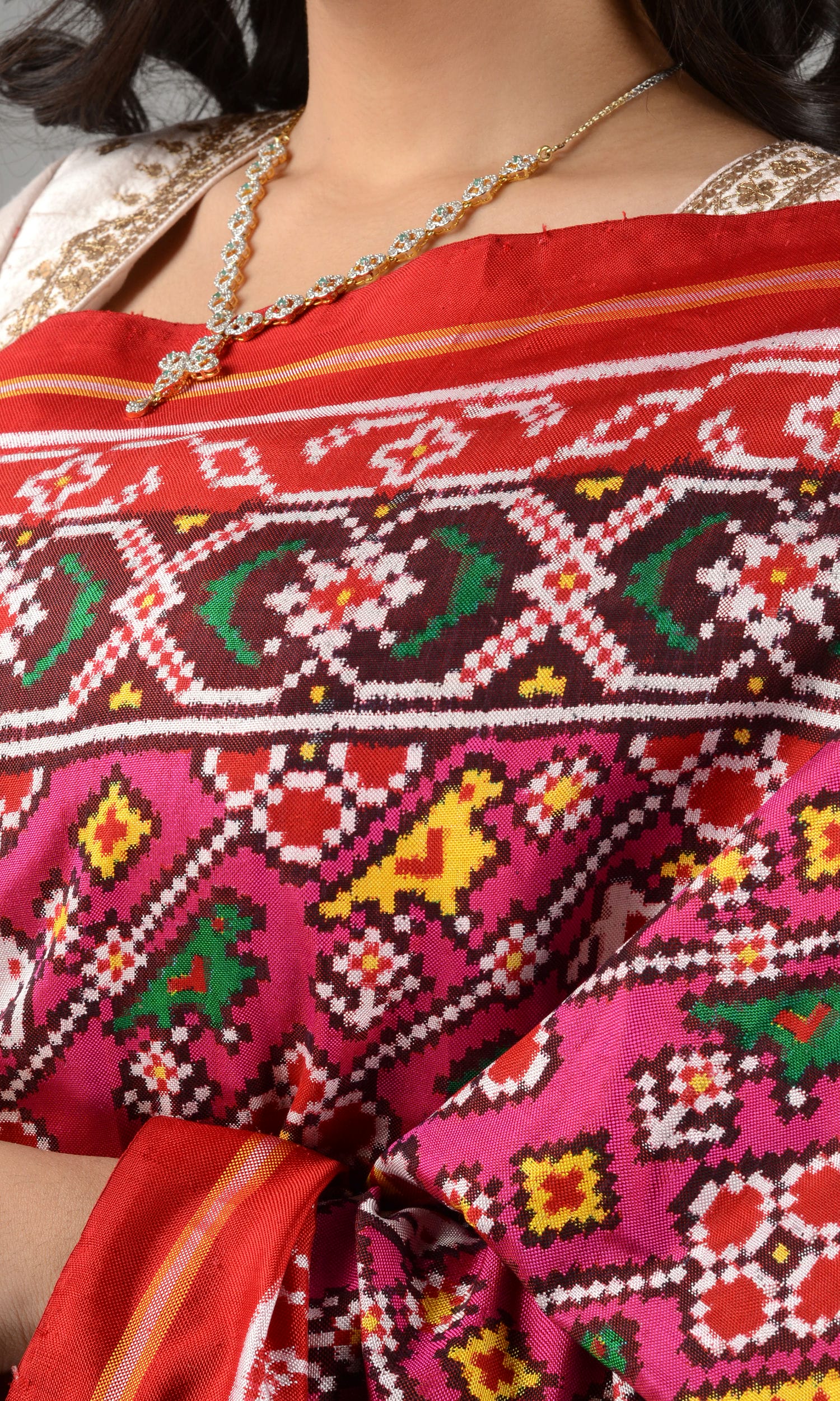 Double Ikat Patola Saree Elephant Parrot Laheriya
