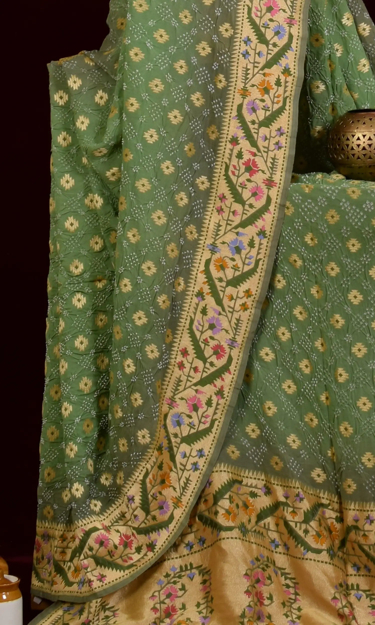 Banarasi Weave Parsi Jaal Bandhani Saree