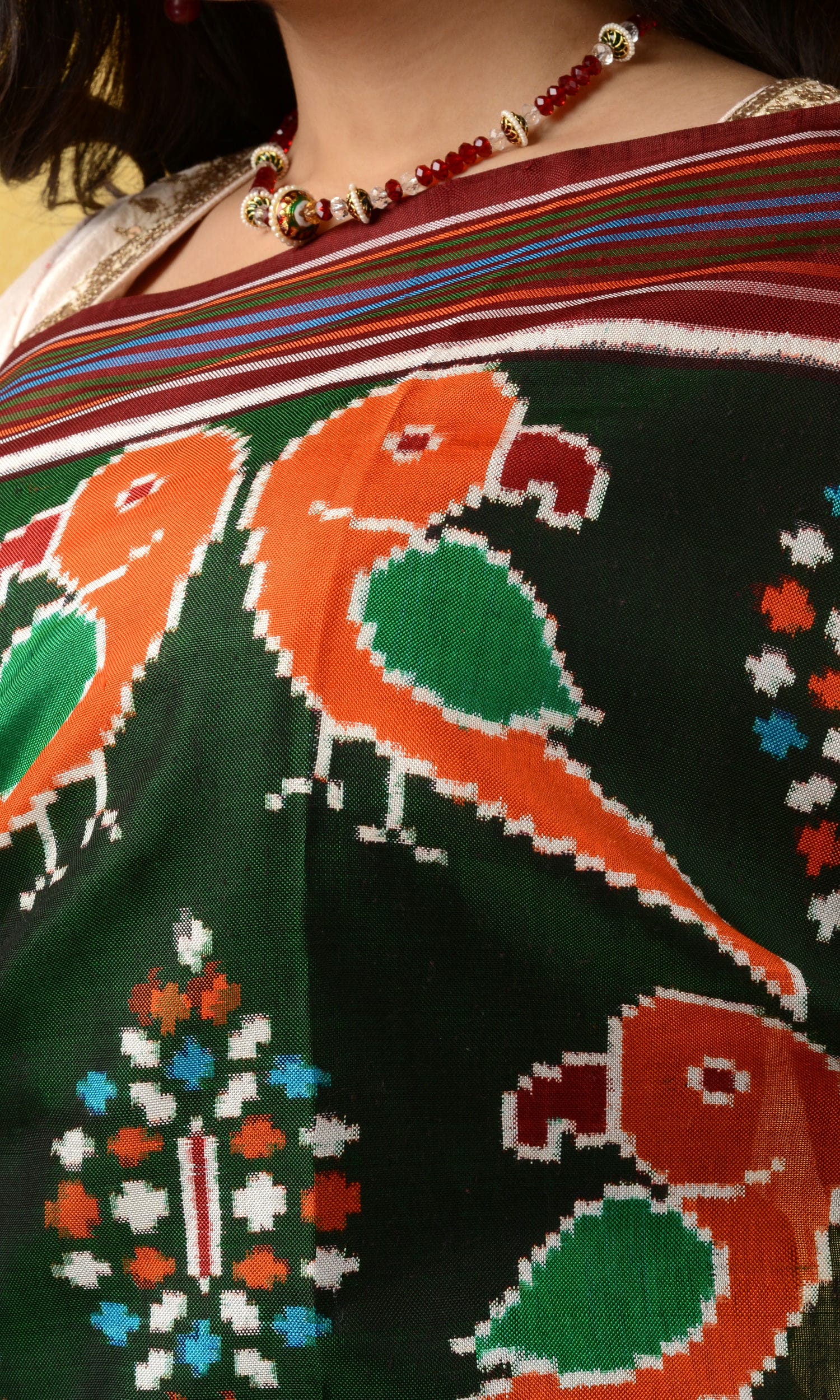 Double Ikat Patola Saree Parrot Motifs