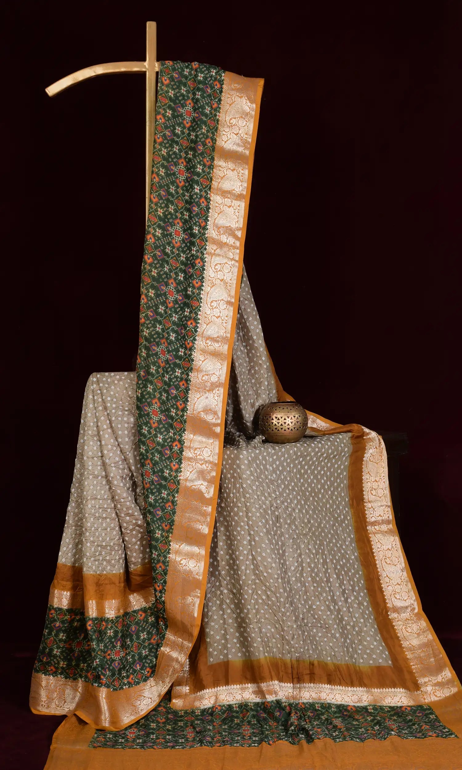 Kanjiwaram With Pichwai Print Bandhani Saree