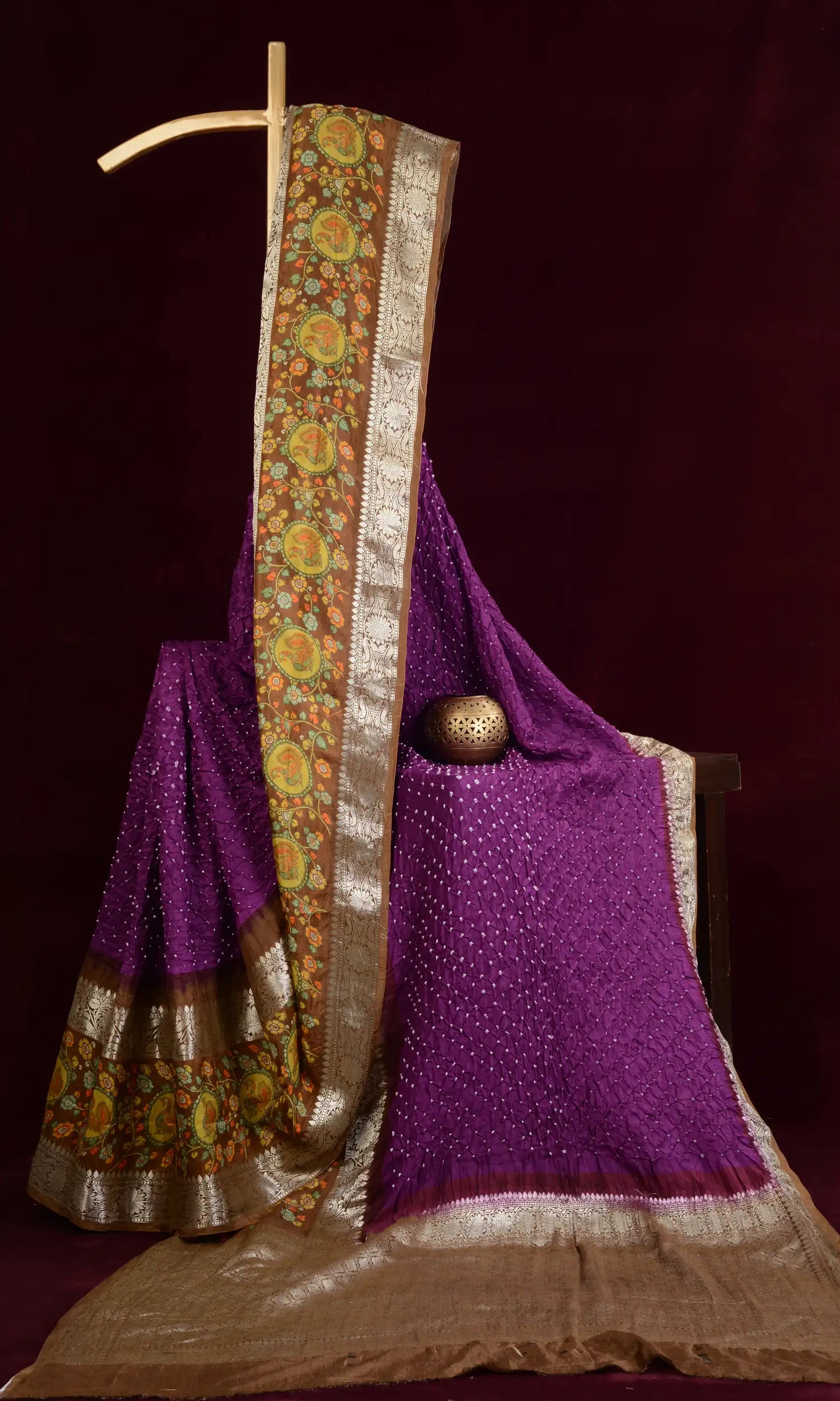 Kanjiwaram With Pichwai Print Bandhani Saree