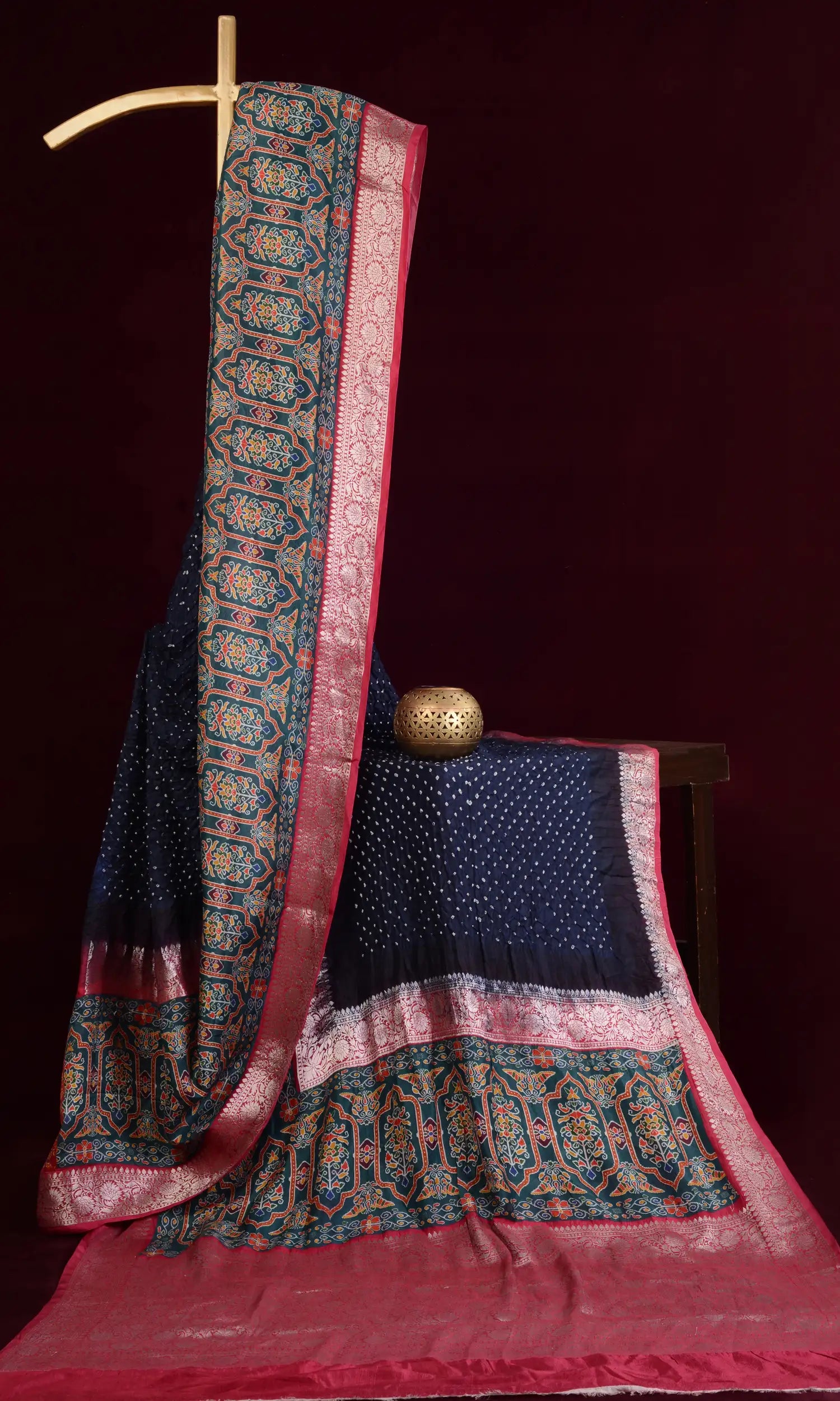 Kanjiwaram With Pichwai Print Bandhani Saree