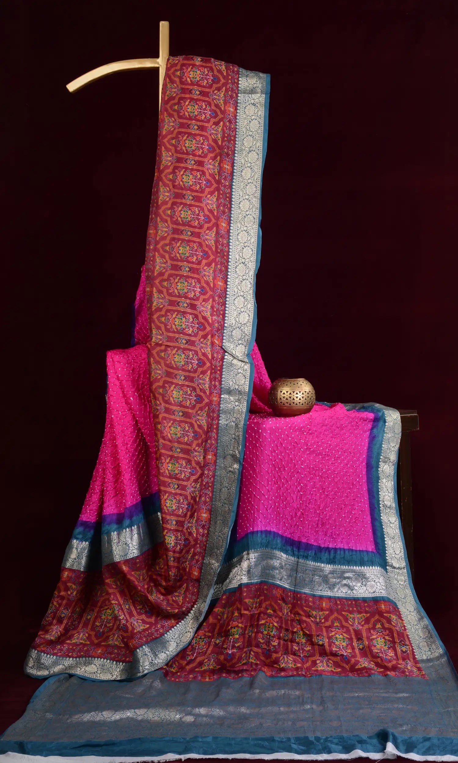 Kanjiwaram With Pichwai Print Bandhani Saree