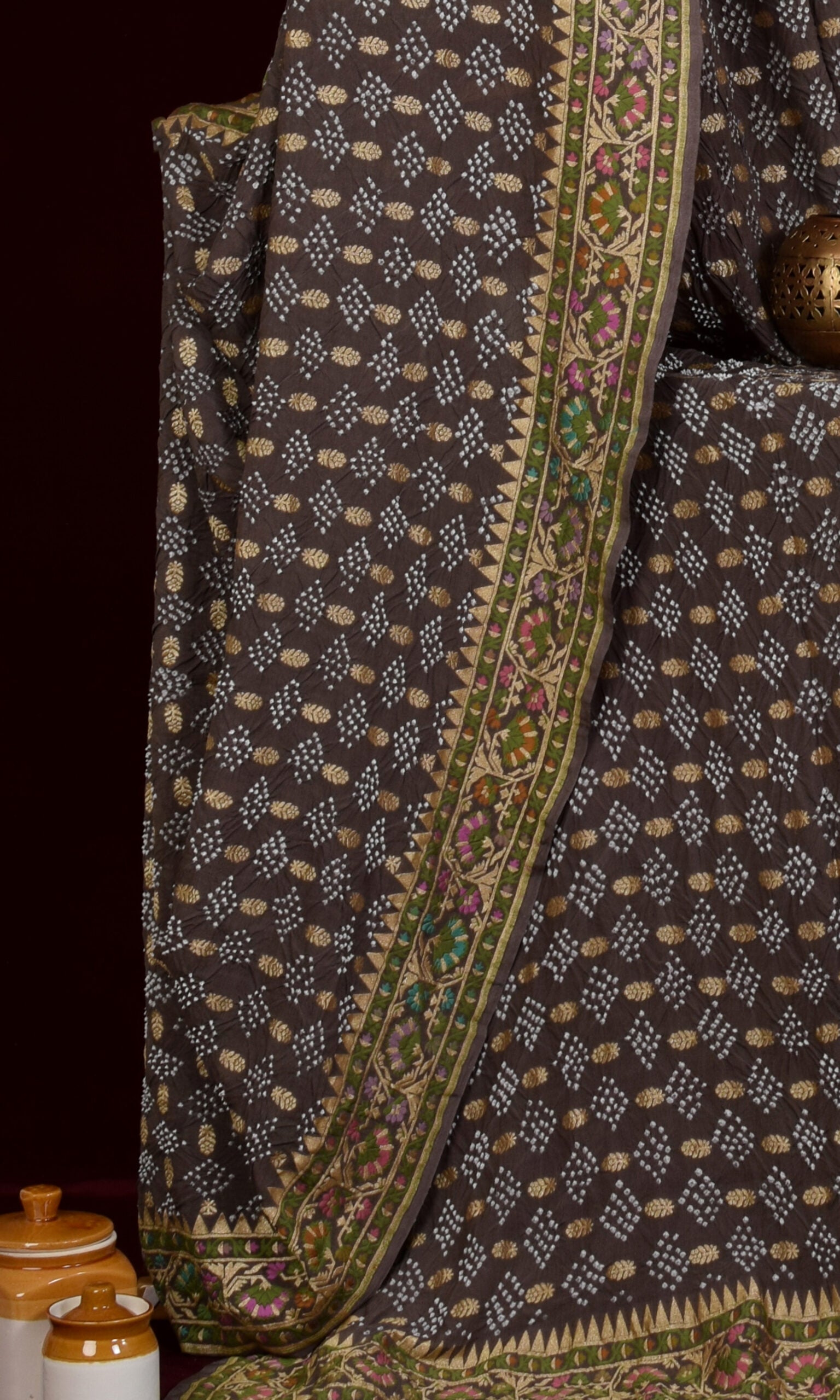 Banarasi Weave Parsi Jaal Bandhani Saree