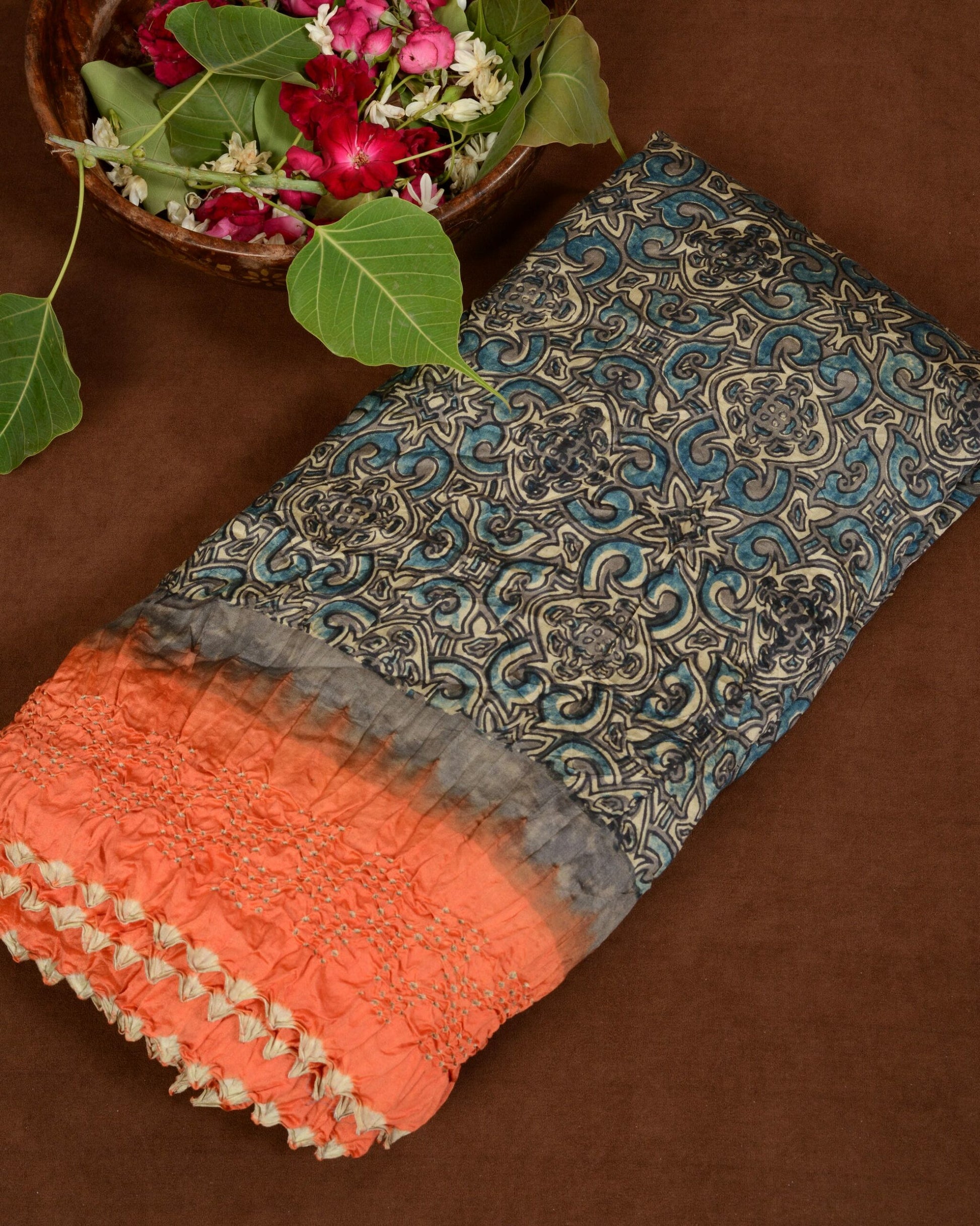 Ajrakh Bandhani Saree
