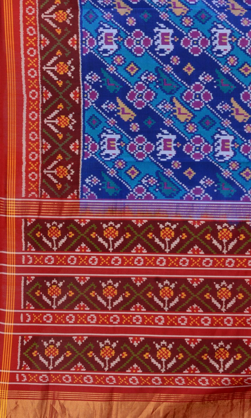 Single Ikat Patola Saree Elephant Parrot Laheriya