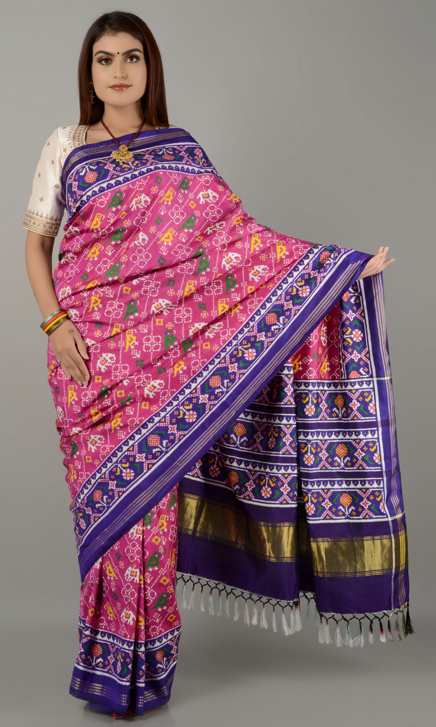 Double Ikat Patola Saree Elephant Parrot Laheriya