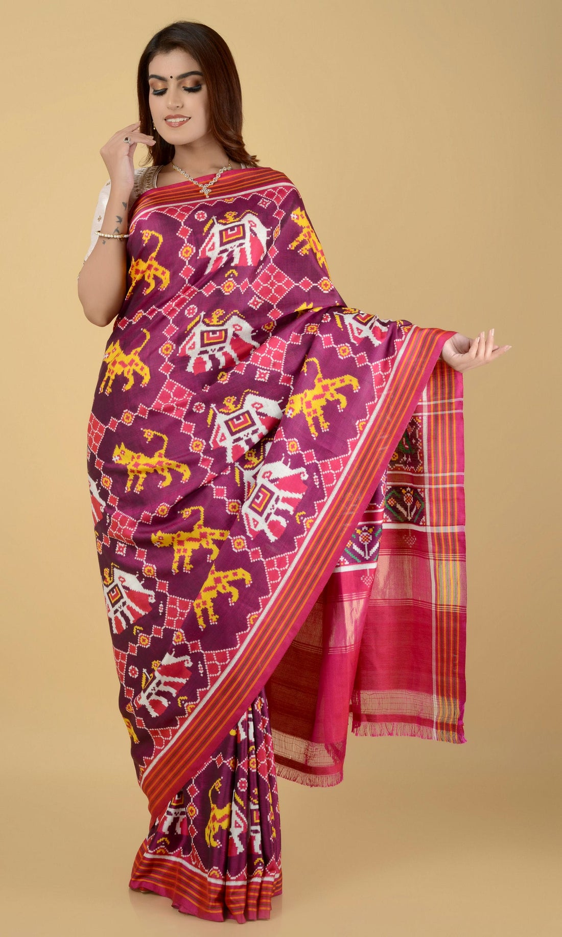 Double Ikat Patola Saree Elephant Tiger