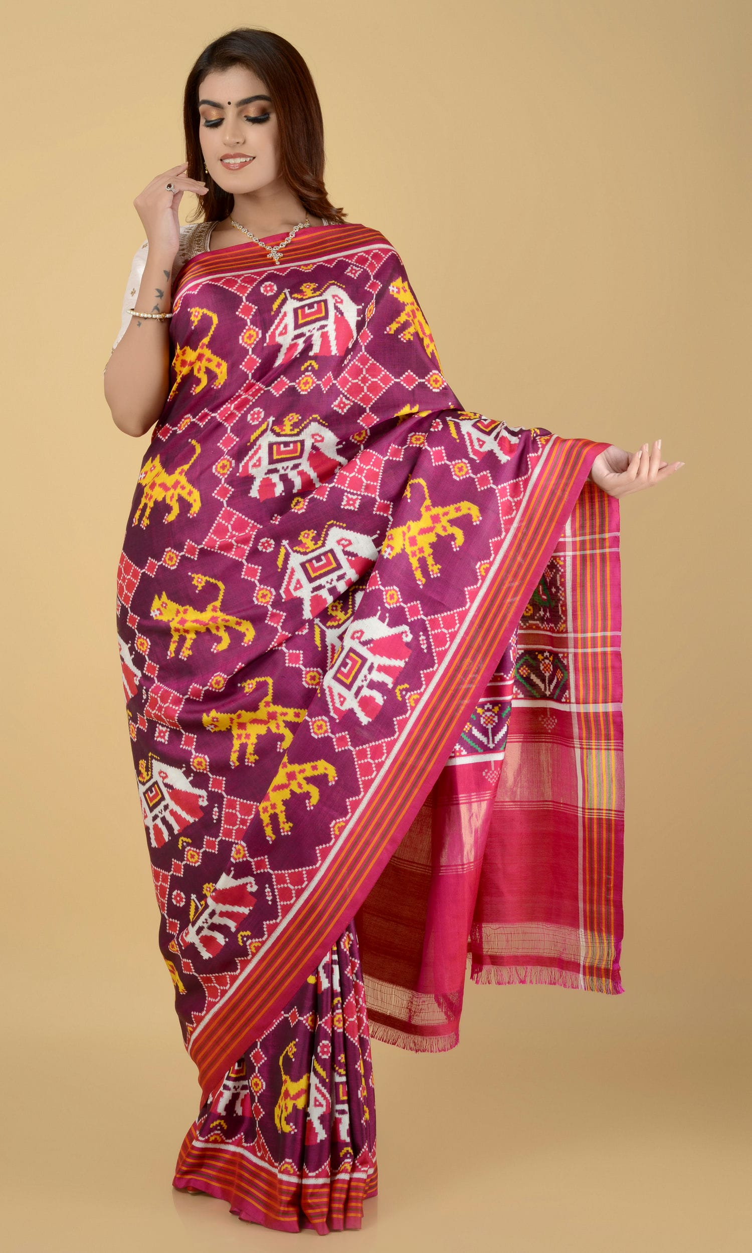 Double Ikat Patola Saree Elephant Tiger