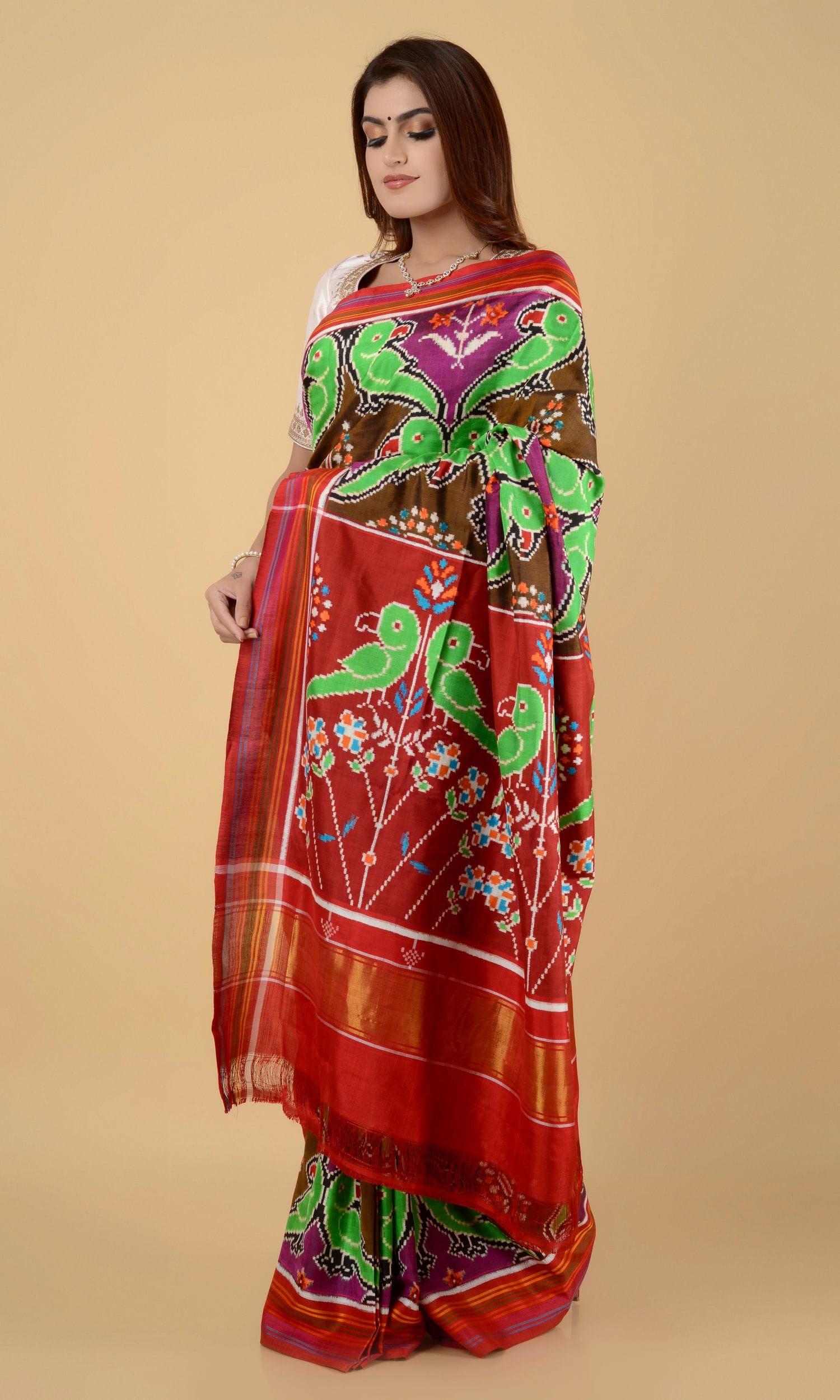 Double Ikat Patola Saree Parrot