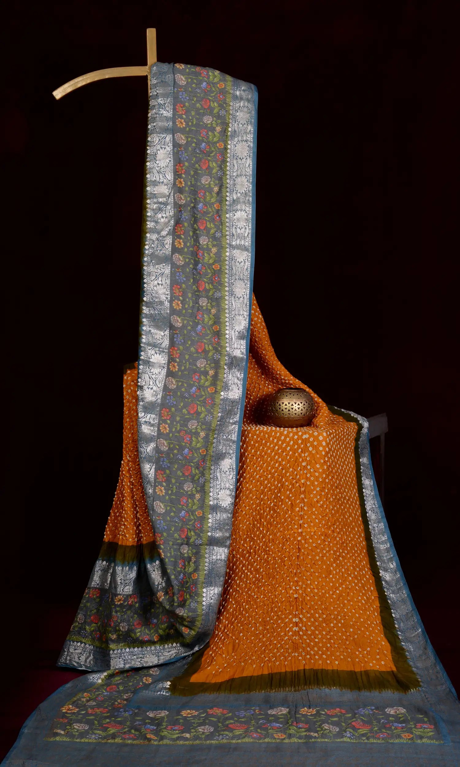 Kanjiwaram With Pichwai Print Bandhani Saree