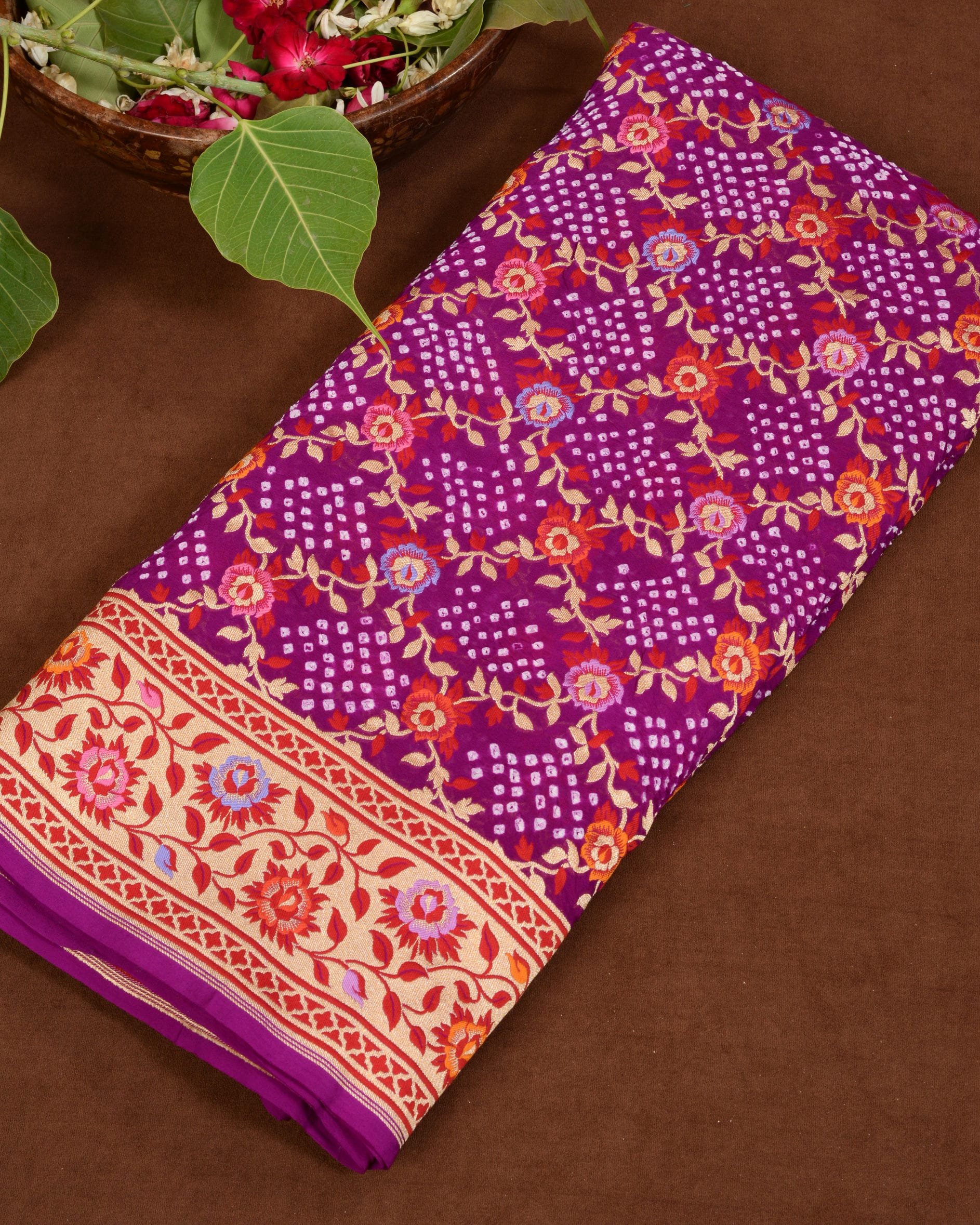 Banarasi Paithani Jaal Weave Bandhani Saree