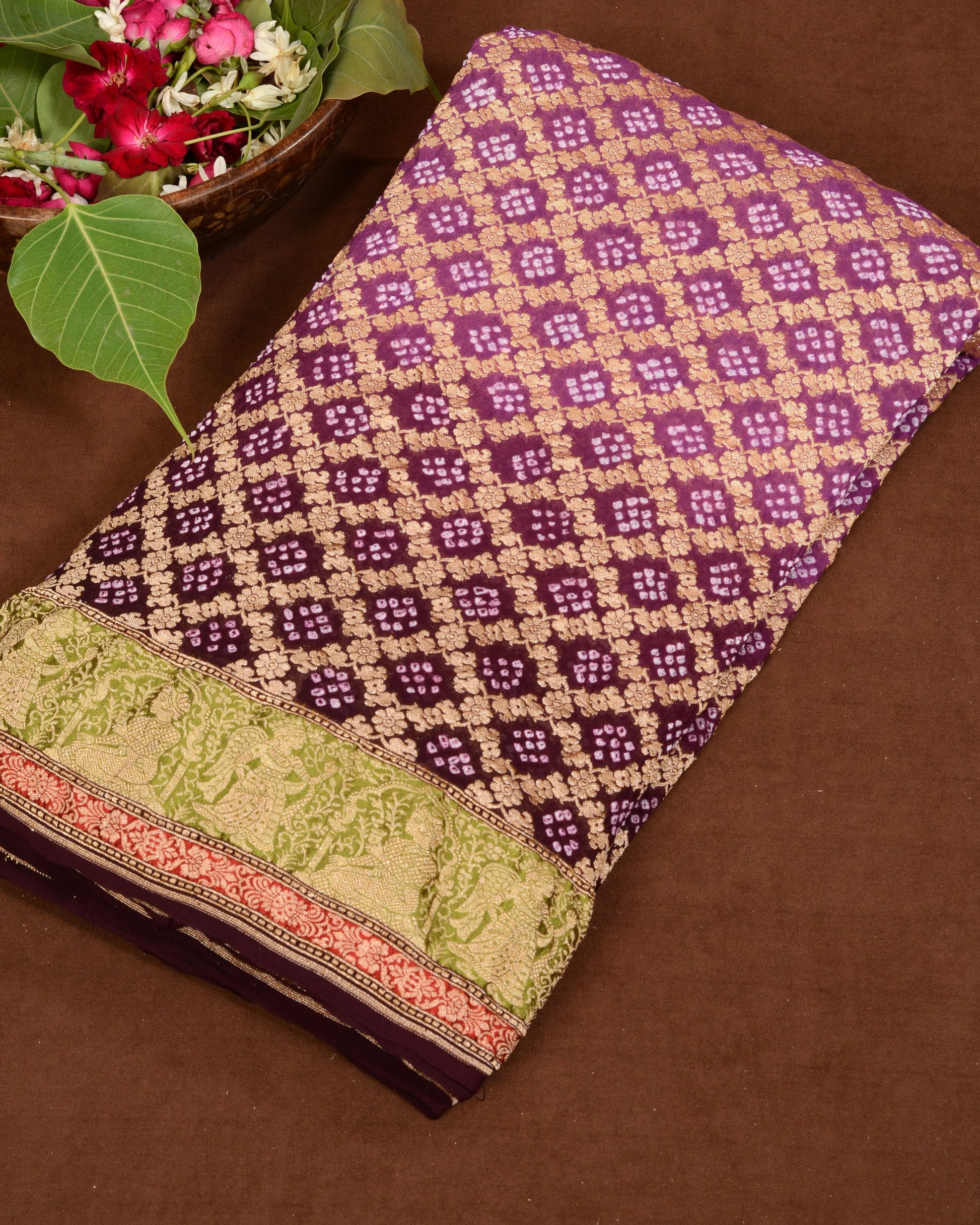 Banarasi Handloom Jaal Weave Bandhani Saree