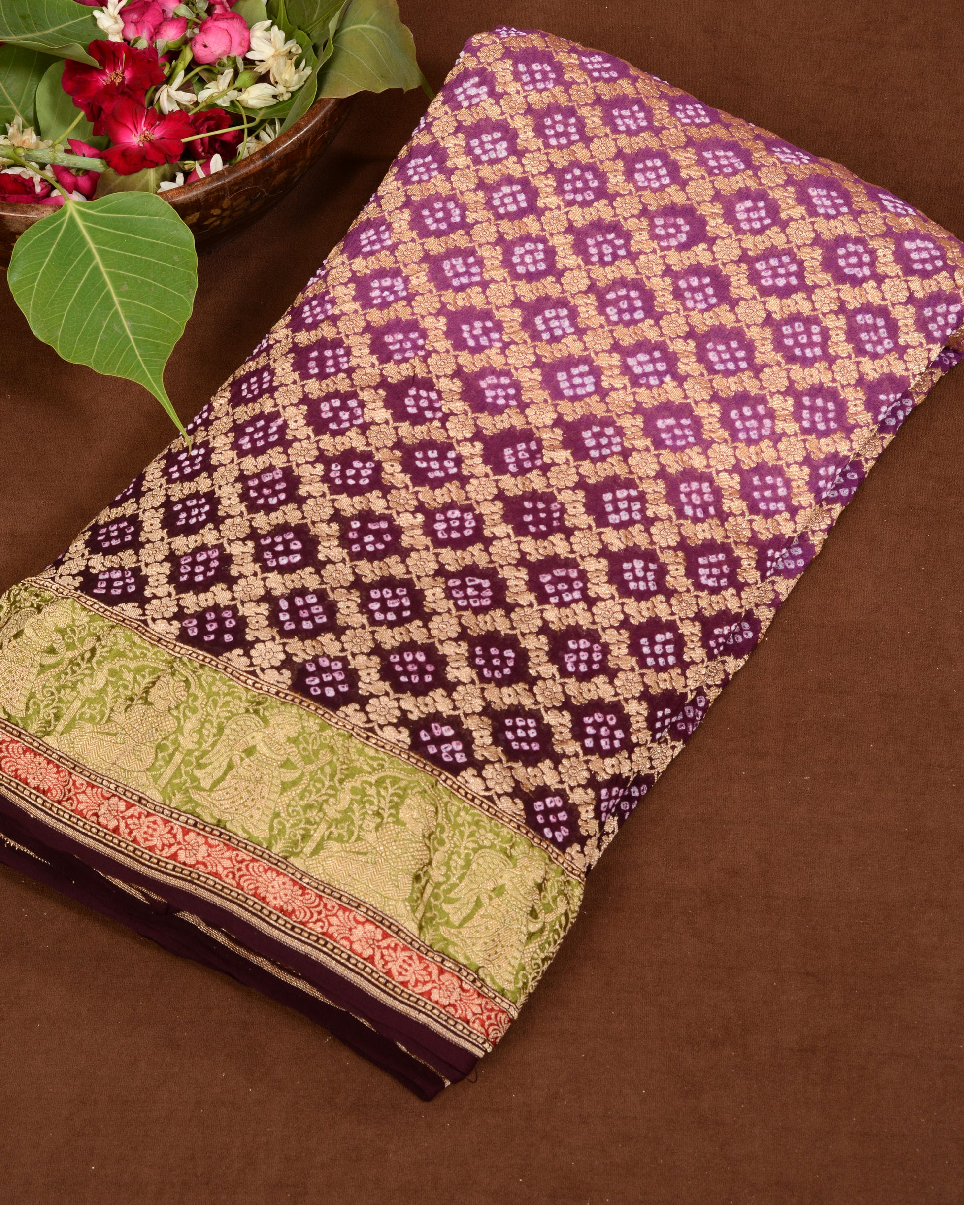 Banarasi Handloom Jaal Weave Bandhani Saree