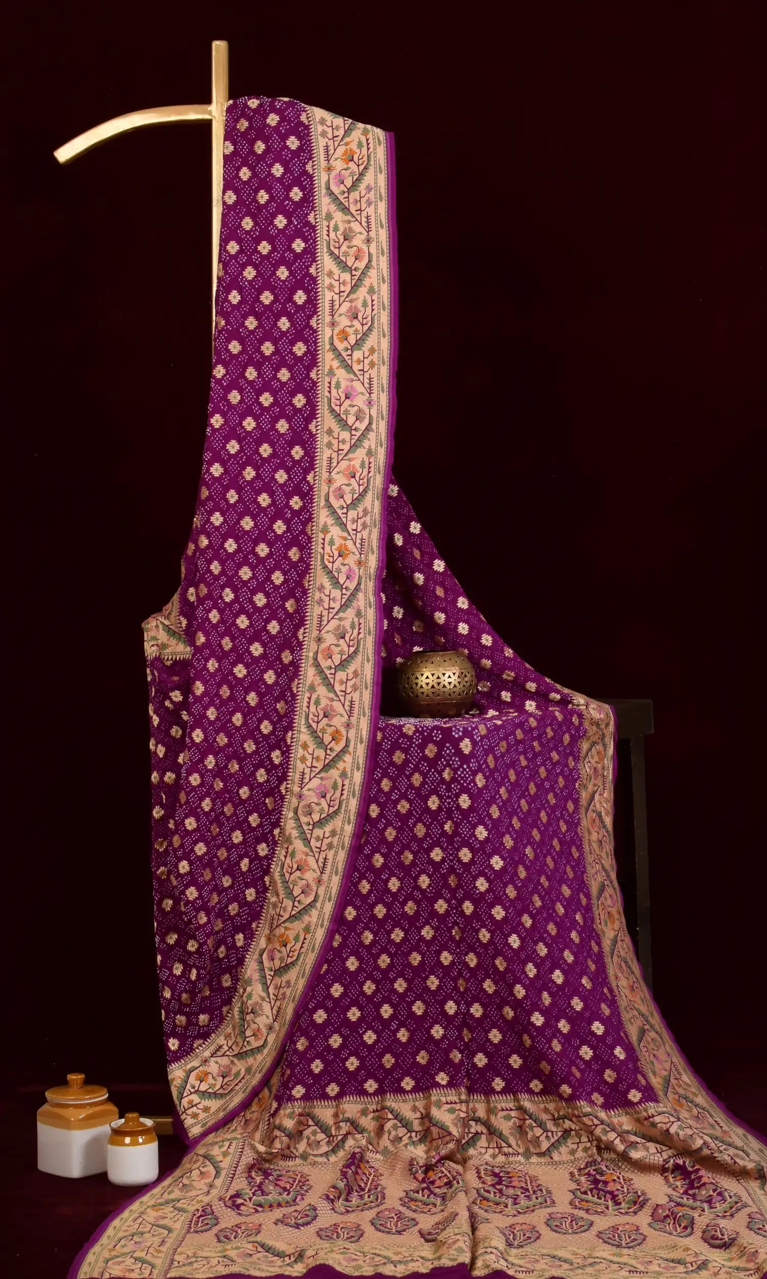 Banarasi Weave Parsi Jaal Bandhani Saree